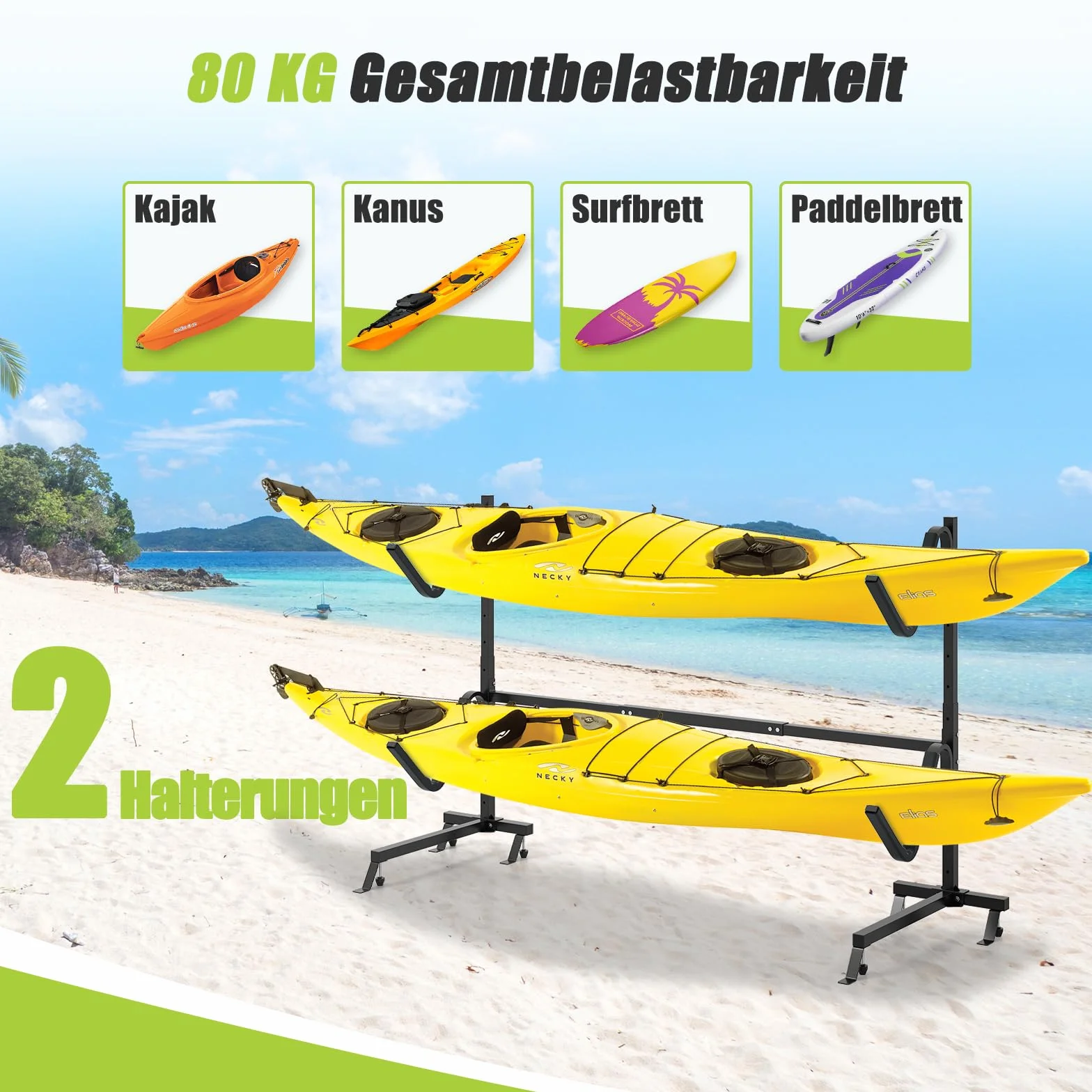 COSTWAY Wolnostojący uchwyt do kajaków, regał do przechowywania kajaków, stojak na kajaki, SUP i kanoe, nośność 80 kg (czarny)