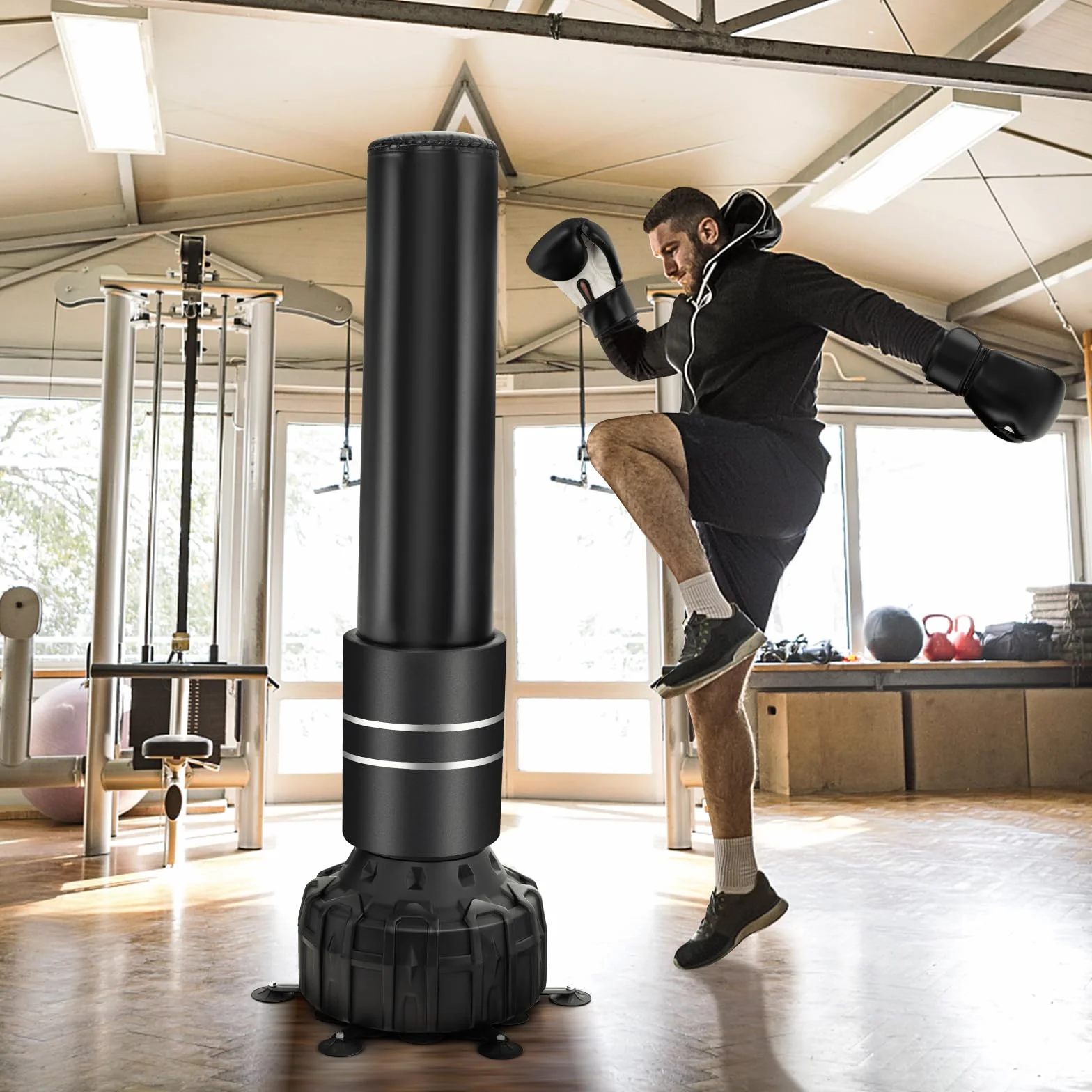 COSTWAY Wolnostojący worek bokserski, 173 cm/182 cm, stojący, z rękawicami bokserskimi i nóżką z przyssawką, worek kickboxing Trainer MMA dla dzieci i dorosłych