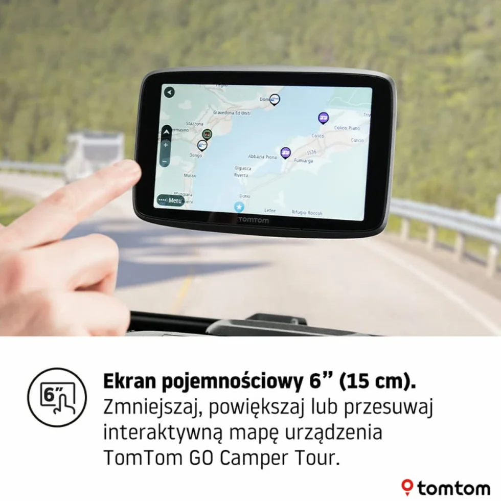 TomTom GO Camper Tour z 6-calowym ekranem (mapy Europy, informacje o korkach TomTom Traffic, punkty POI dla kamperów i pojazdów z przyczepą kempingową, aktualizacje przez Wi-Fi), Czarny