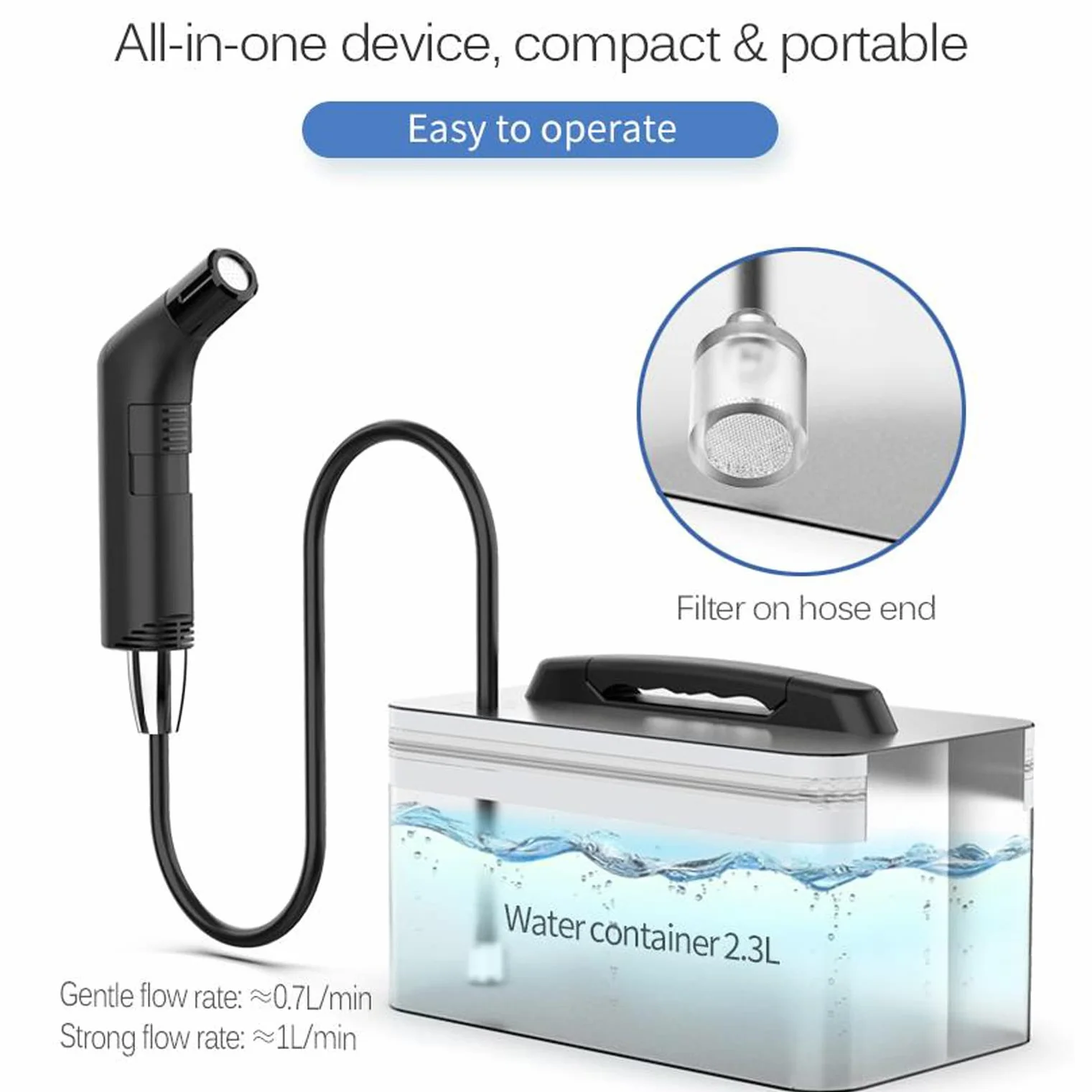 Przenośny bidet do podróży z miękkim i mocnym trybem ciśnienia wody, bidet podróżny z ładowaniem USB-C, duży zbiornik na wodę 2,3 l, do użytku domowego i kempingowego (czarny)