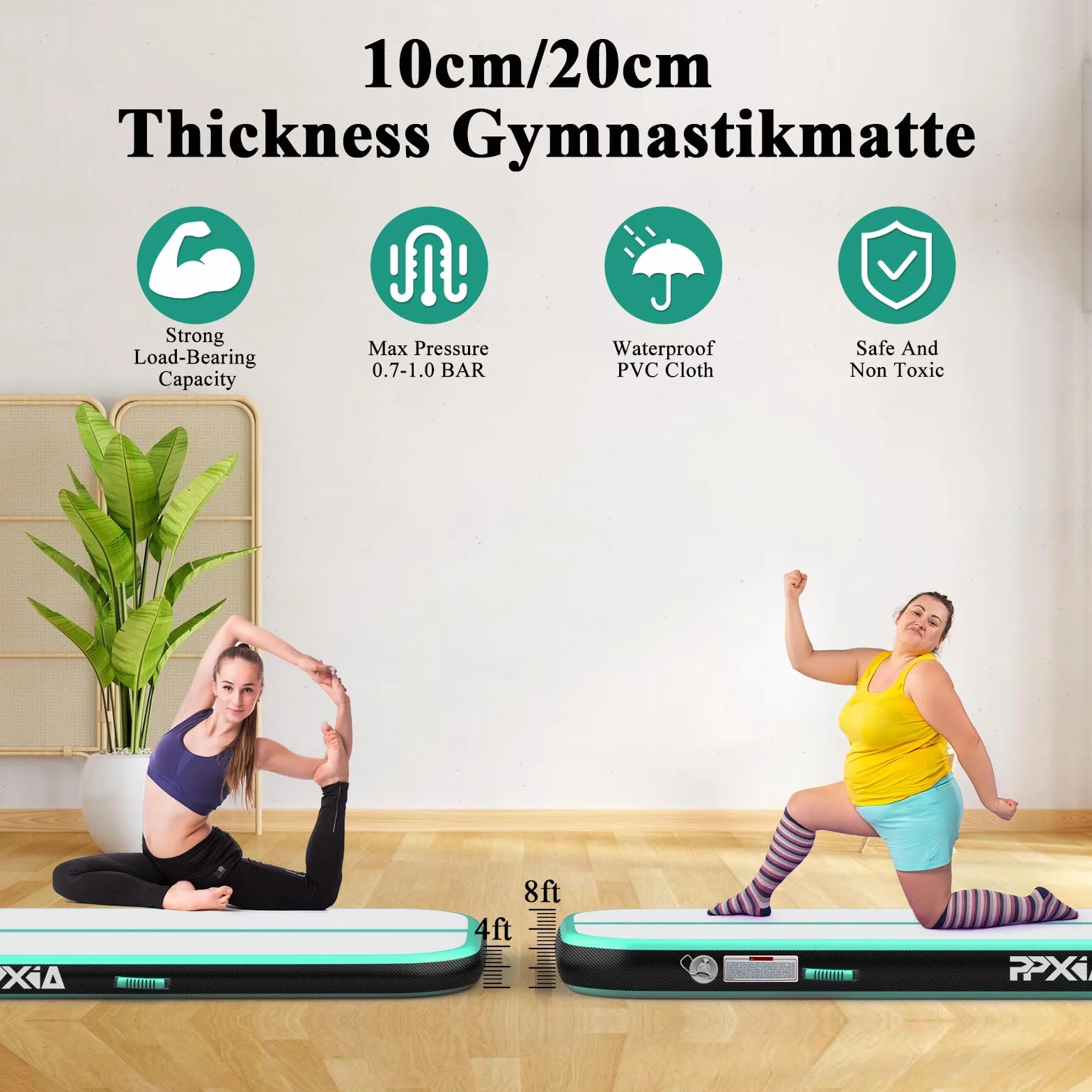 Air Matte Track mata gimnastyczna 3 m, nadmuchiwana mata gimnastyczna, wysokość 10 cm, z pompką i torbą, mata treningowa do domu, na zewnątrz, do jogi, gimnastyki