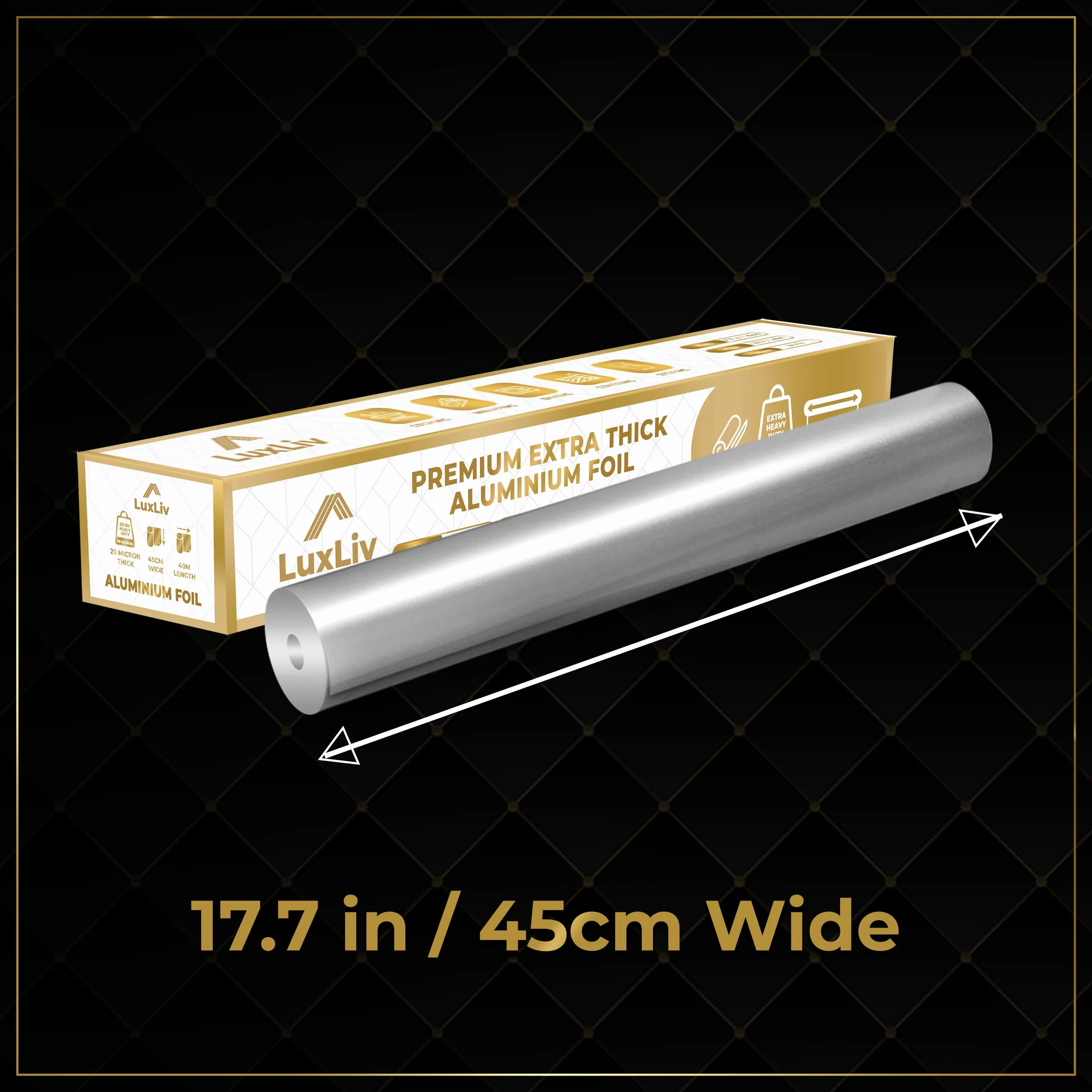 Bardzo szeroka aluminiowa folia na rolkę o bardzo dużej wytrzymałości – 45,7 cm x 39,9 m długości, grubość 20 mikronów, 17,9 m² – klasa komercyjna i bardzo gruba, do grillowania, gotowania w domu