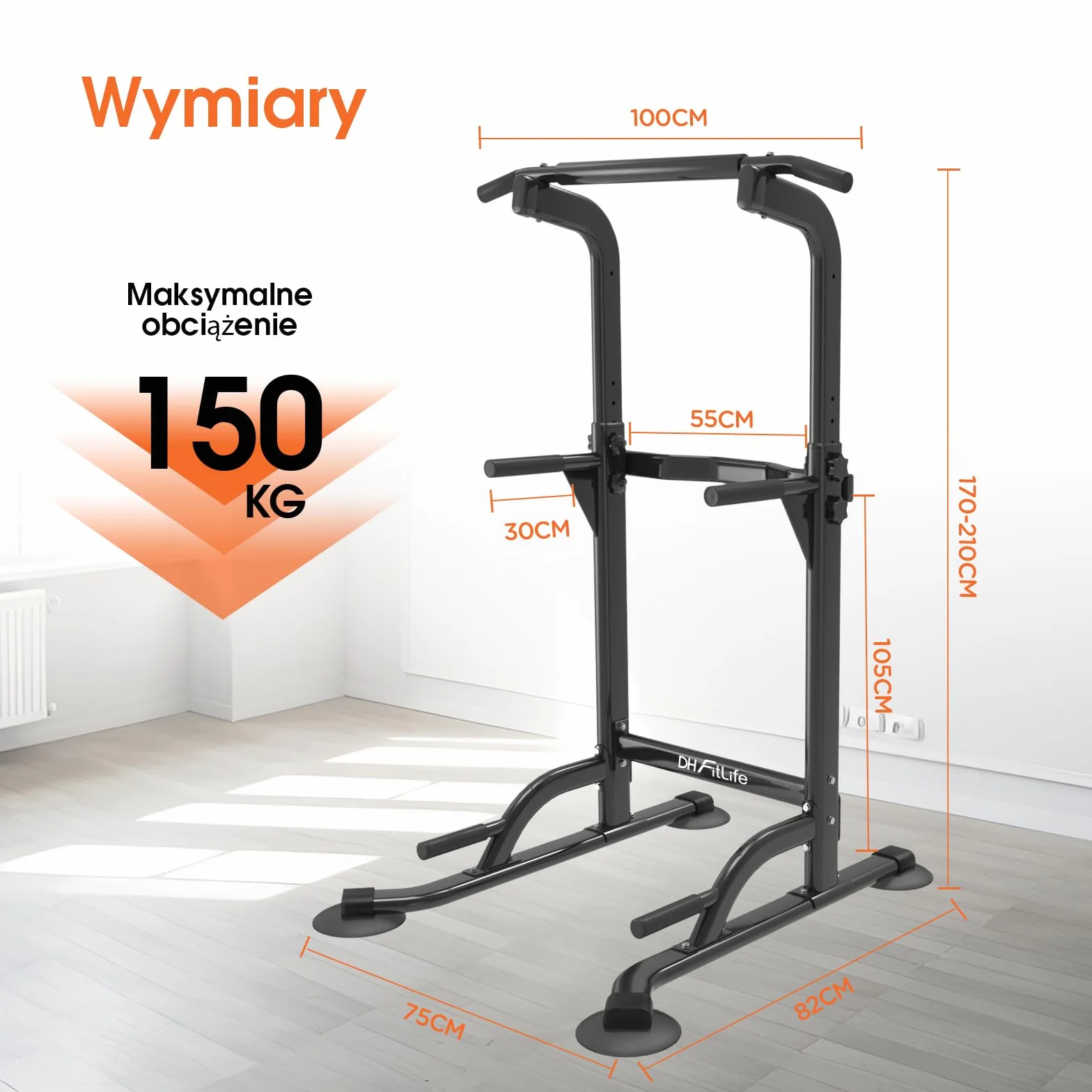 DH FitLife Power Tower Dip Station | Wolnostojący Drążek do Podciągania | Dipy i Trening Pleców | Stacja do Dipów | Stacja Treningowa do Domowej Siłowni | Trening Siłowy w Domu