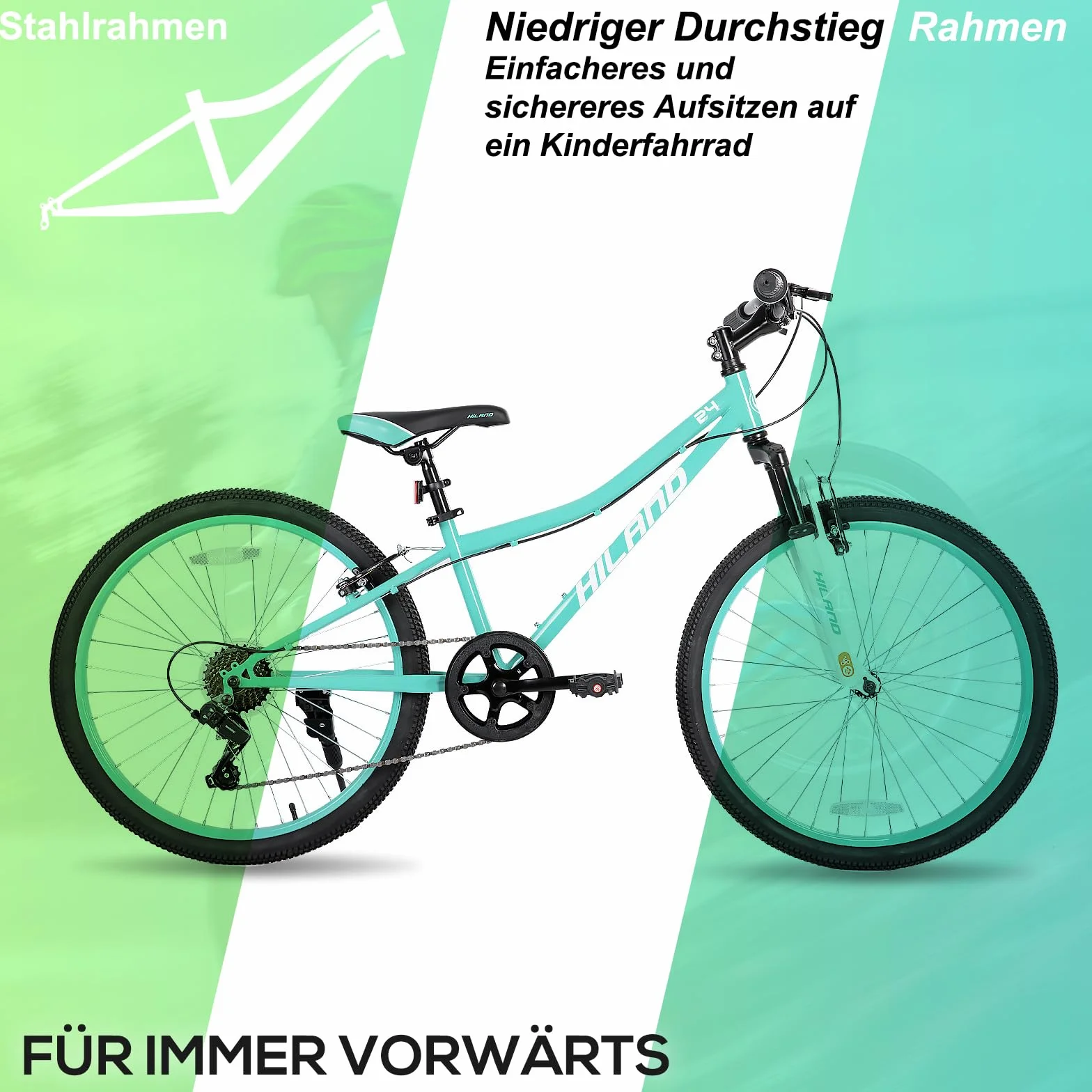 Hiland Climber rower dziecięcy, 24", 7-biegowy hamulec V-Brake, rower górski, młodzieżowy MTB z widelcem amortyzowanym, rower górski dla chłopców i dziewczynek