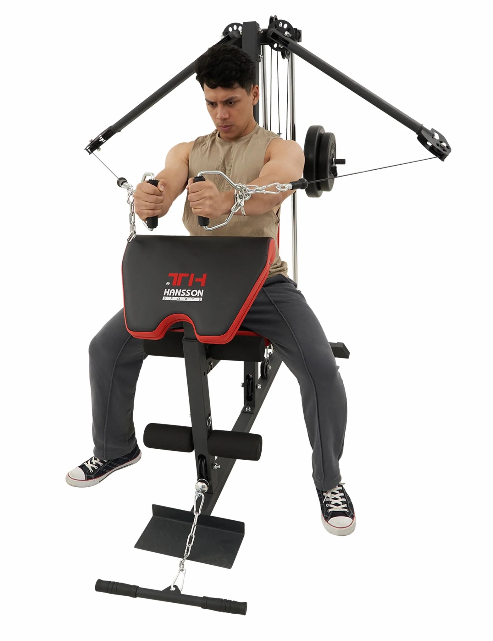 Train Hard Kompaktowa stacja kulturystyczna z regulowanymi ramionami i obciążeniem 45 kg