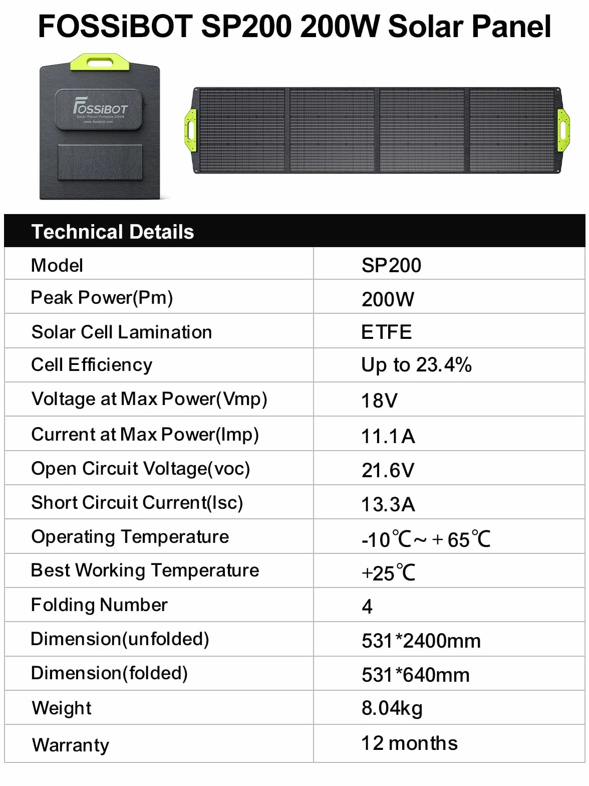 FOSSIBOT-PL SP200 Energia słoneczna Ładowanie słoneczne fold plate 200W słoneczny na kemping, F1200 F2400 F3600