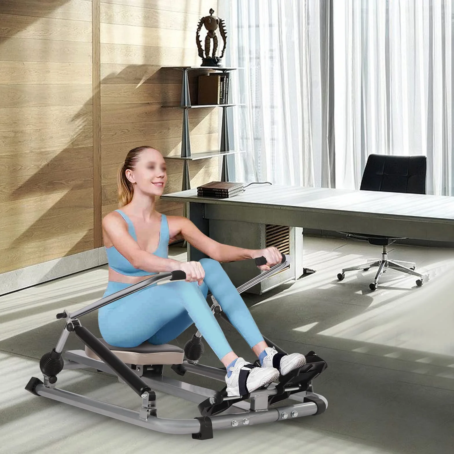 Składany wioślarz z monitorem LCD, regulowany, 106 cm, opór 15-55 kg