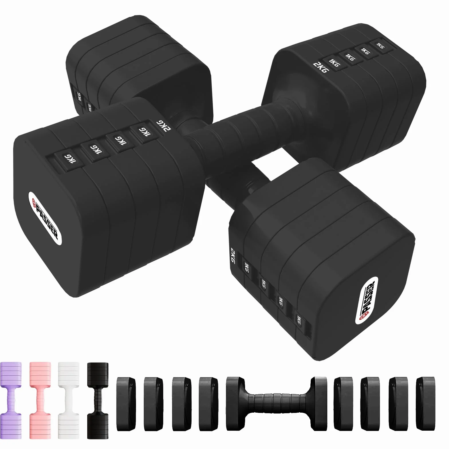 Zestaw hantli krótkich 5 w 1, 20 kg, zestaw 2 sztuk (2/4/6/8/10 kg na hantle), regulowany zestaw hantli do fitnessu, domowej siłowni, treningu siłowego