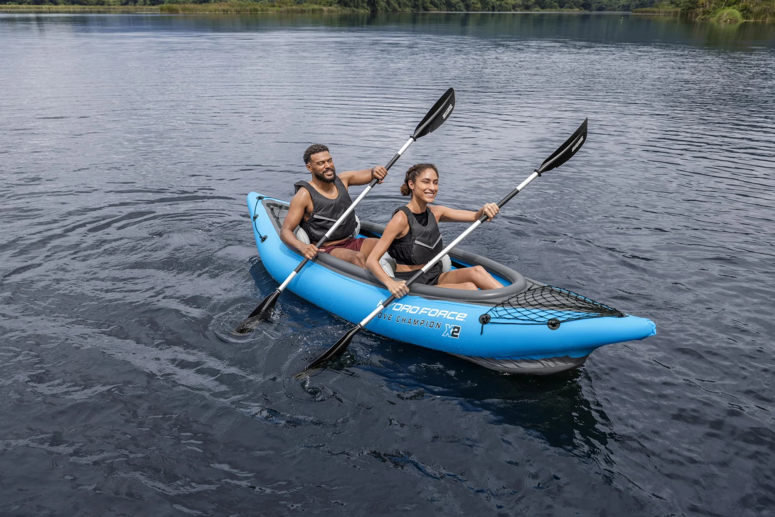 Bestway Hydro-Force Cove Champion X2 Kajak, zestaw nadmuchiwanych łodzi z pompką ręczną, wiosłami, siedzeniami, płetwami i torbą do przechowywania, dwuosobowy