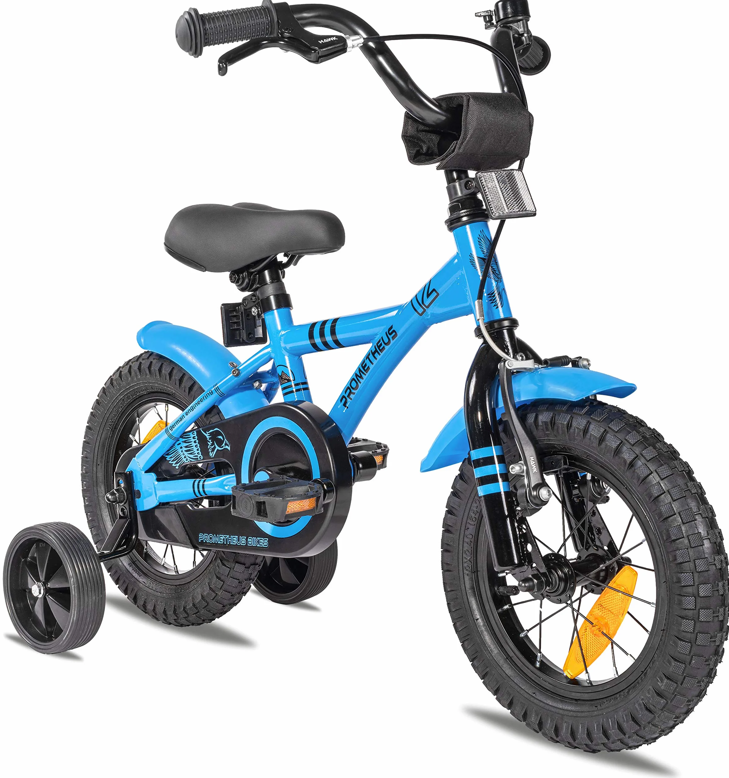 PROMETHEUS BICYCLES Rower dziecięcy od 3 lat - 12 cali Rower dziecięcy dla dziewczynek i chłopców z kółkami podporowymi i hamulcem wstecznym w kolorze niebieskim