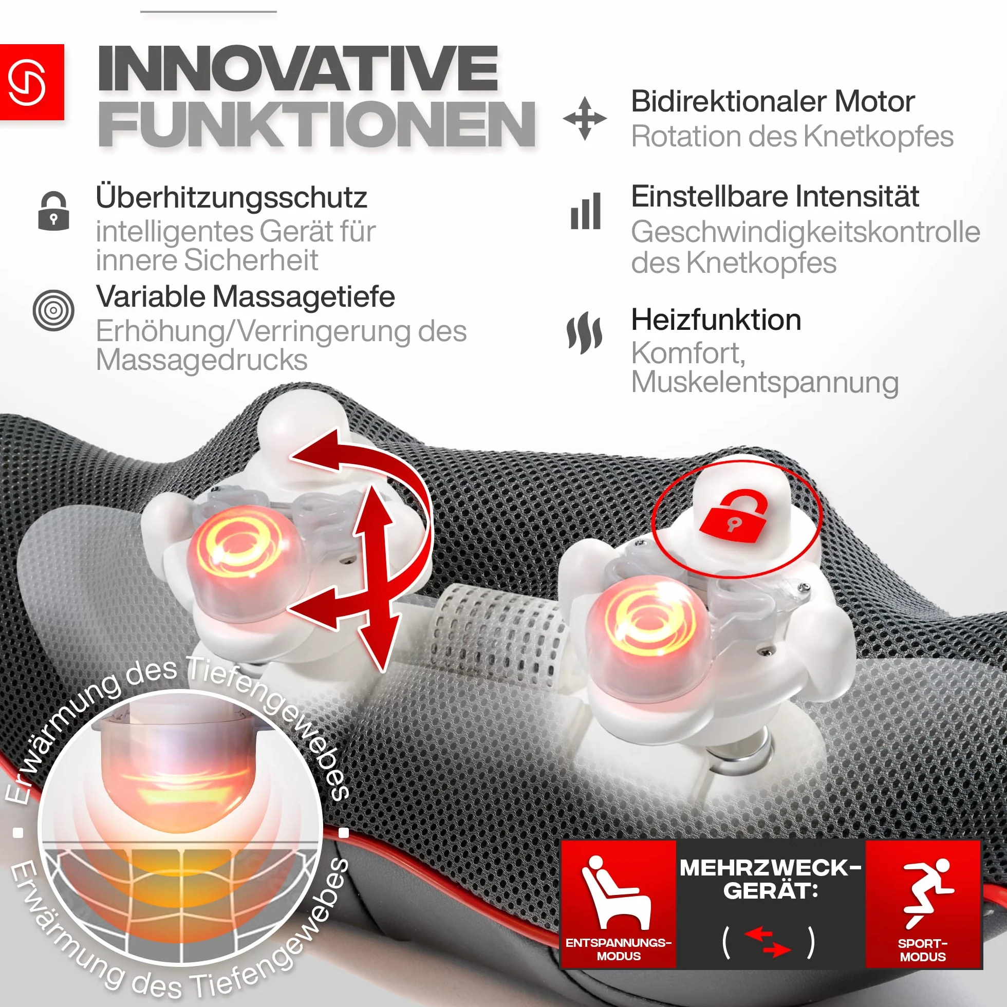 Shiatsu masażer karku, z ogrzewaniem, do masażu szyi, pleców, karku, ramion, karku, pleców, karku, pleców, masażu, karku, szyi