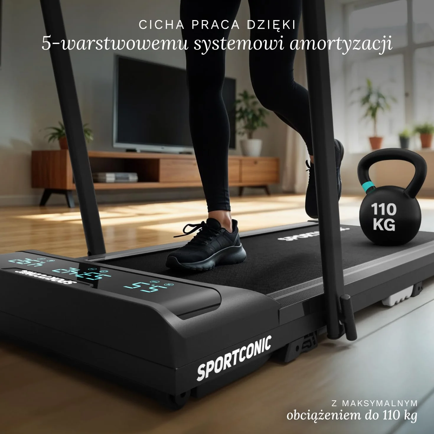 Sportconic Bieżnia do Domu z Nachyleniem, Walking Pad, Kompaktowa i Cicha Bieżnia, Bieżnia pod Biurko do Chodzenia i Biegania