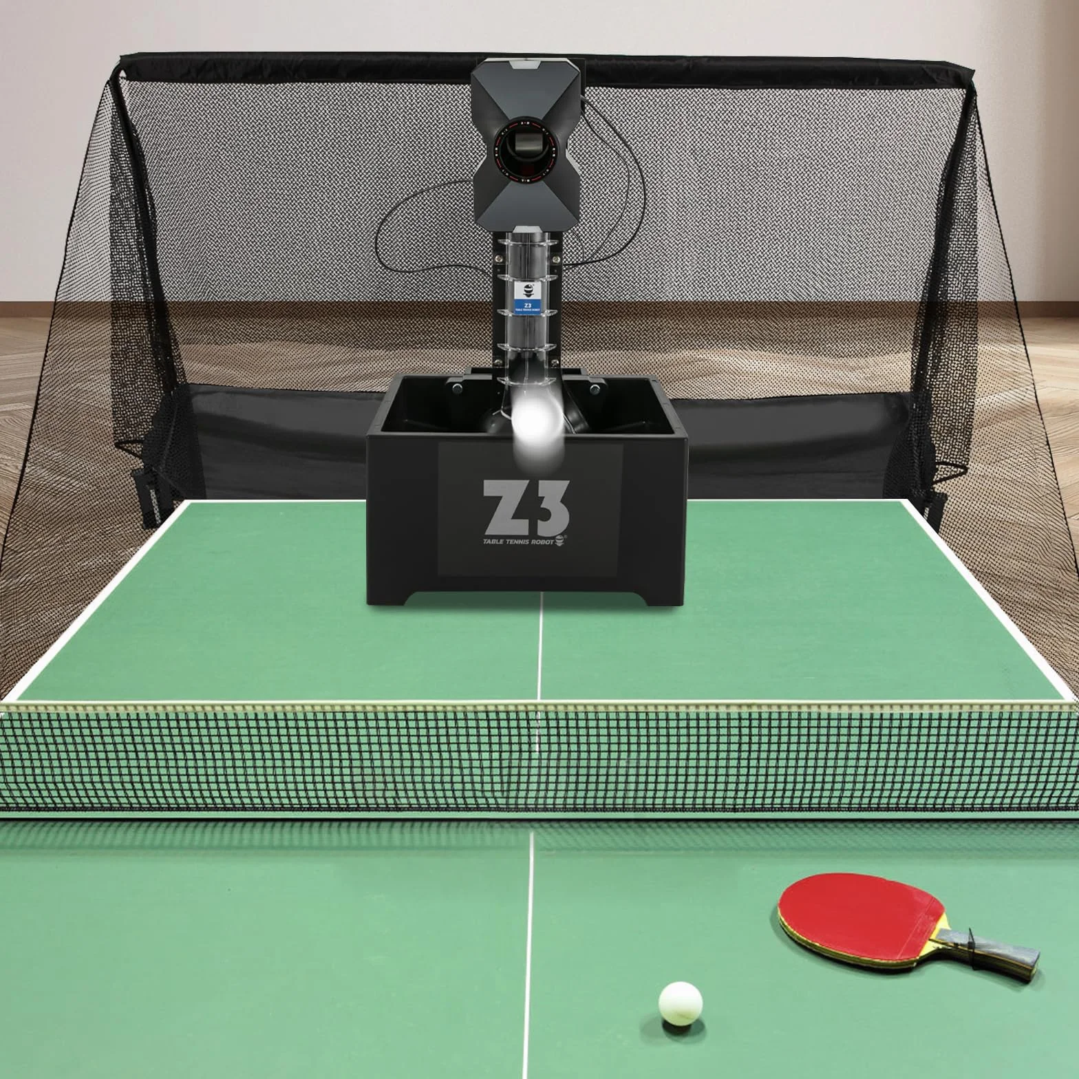 Robot do tenisa stołowego z pilotem zdalnego sterowania, 10 trybów treningowych, automatyczna maszyna do tenisa stołowego, regulacja prędkości (4-40 m/s), zestaw do tenisa stołowego, maszyna