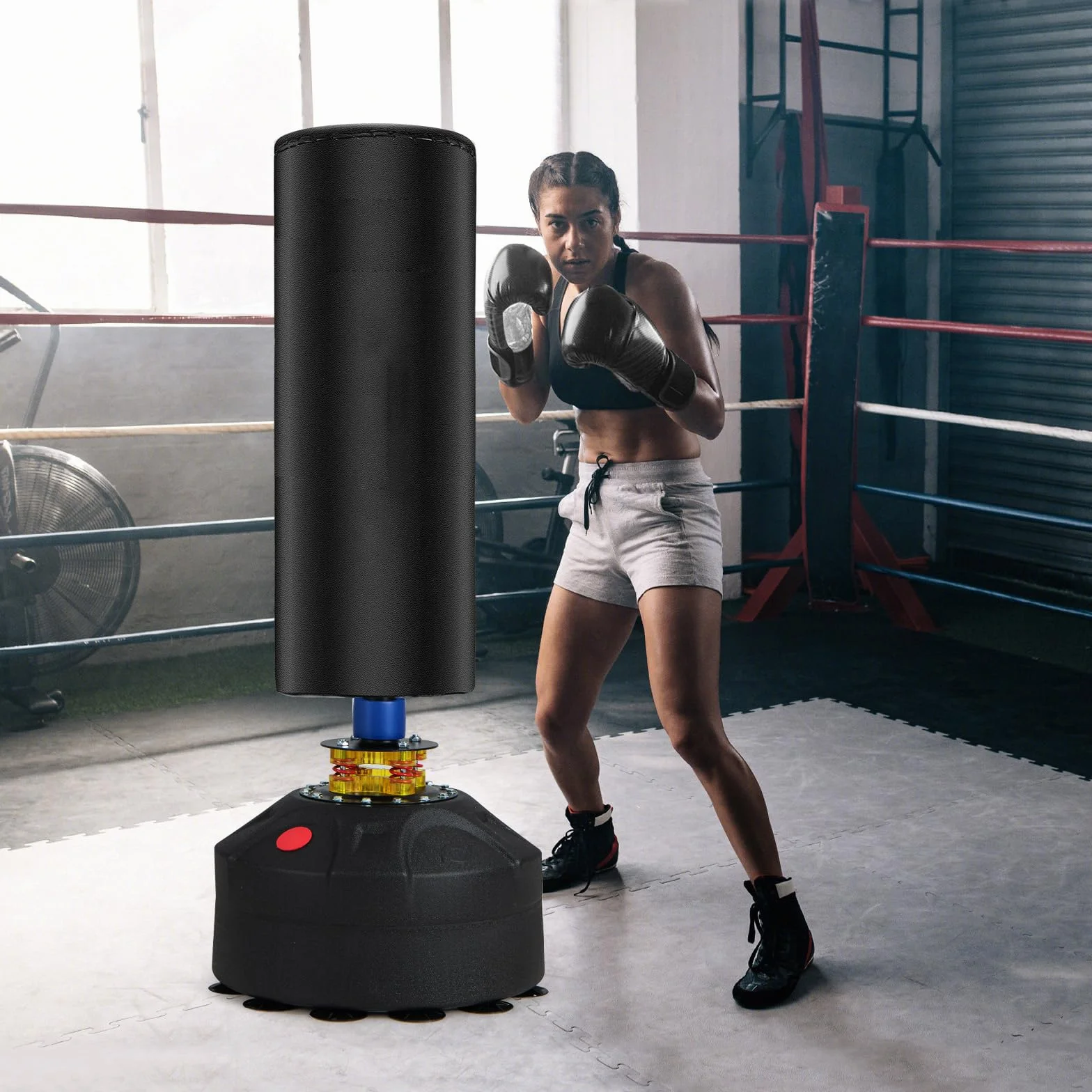 COSTWAY wolnostojący worek bokserski, 173 cm, stojący worek bokserski z rękawicami bokserskimi i przyssawą, worek do kick-boxingu, trener bokserski MMA dla dzieci i dorosłych