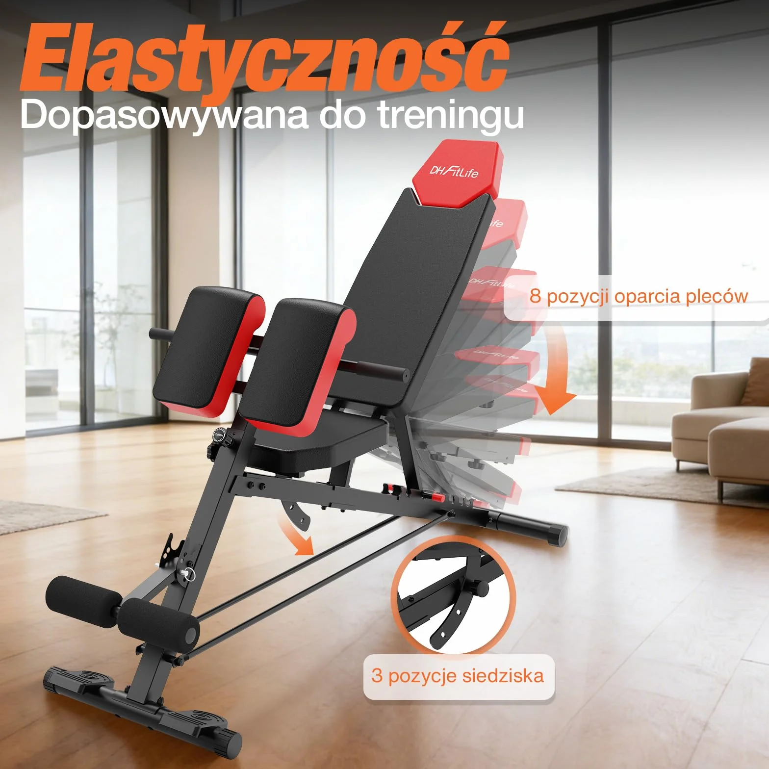 DH FitLife 2026 Ławka Treningowa Regulowana 6-w-1 z Hyperextension do Pleców do 350 kg | Wielofunkcyjna Ławka do Ćwiczeń do Domowej Siłowni | Ławka Skośna do Bench Press i Treningu Całego Ciała