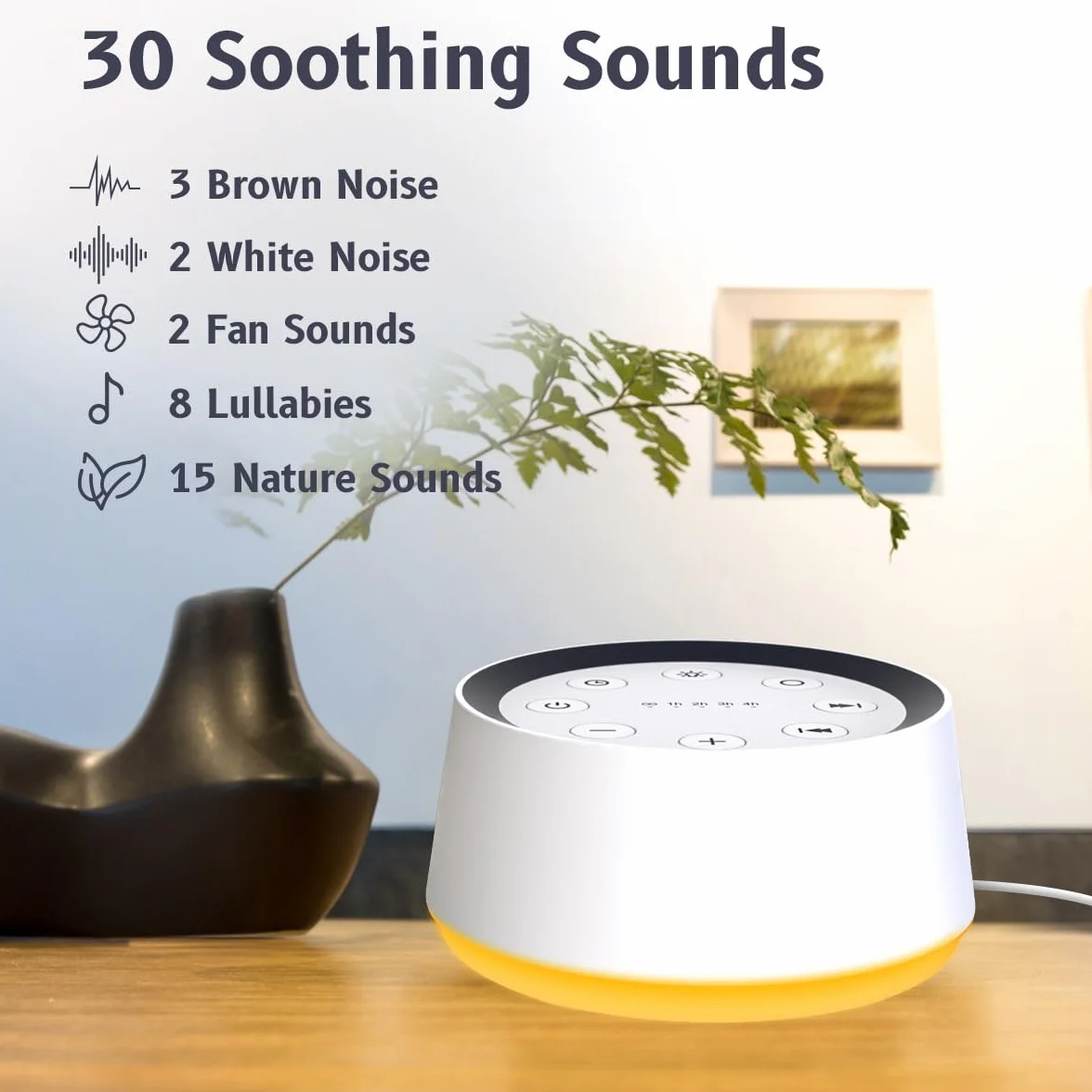 Maszyna dźwiękowa White Noise Machine z 30 kojącymi dźwiękami do spania, 12 kolorów, lampka nocna, wtyczka brązowa, maszyna do spania, funkcja pamięci, 36, poziom głośności 5, timer do domu