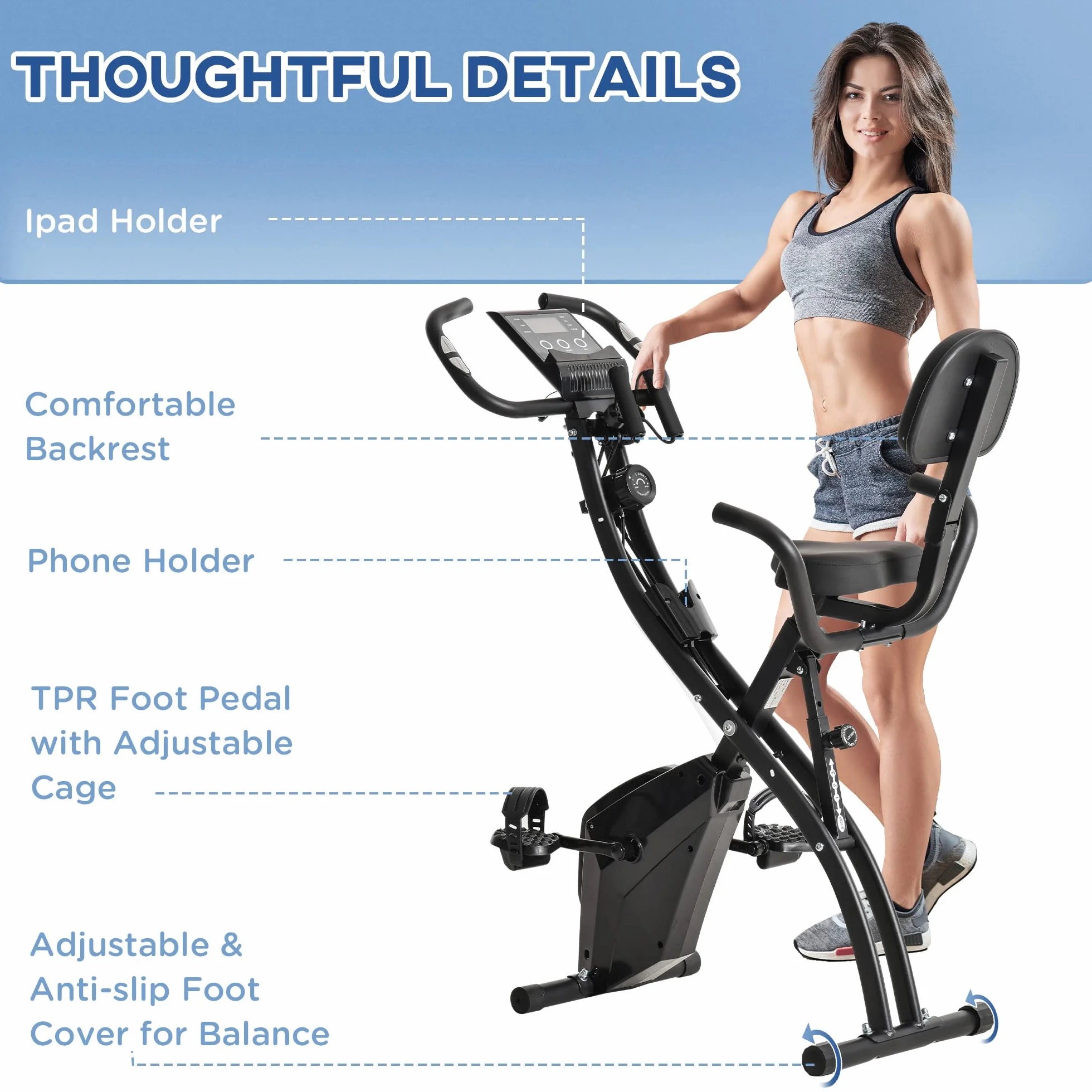 HOMCOM X-Bike rower treningowy 2 w 1 składany, 8-stopniowa regulacja oporu magnetycznego, 105 x 48 x 118 cm