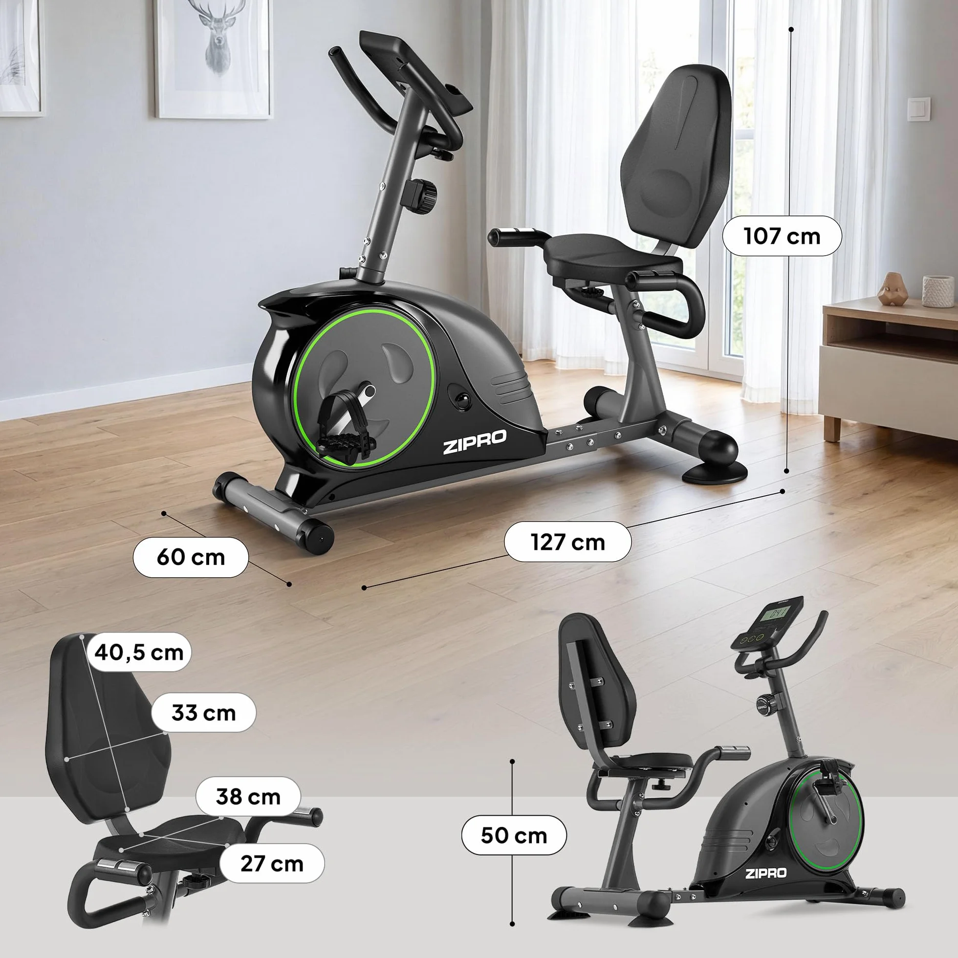 Zipro Easy rower treningowy Easy Ergometr, magnetyczny trenażer rowerowy, ergometr do 150 kg, rower do użytku wewnątrz i na baterie, rower treningowy