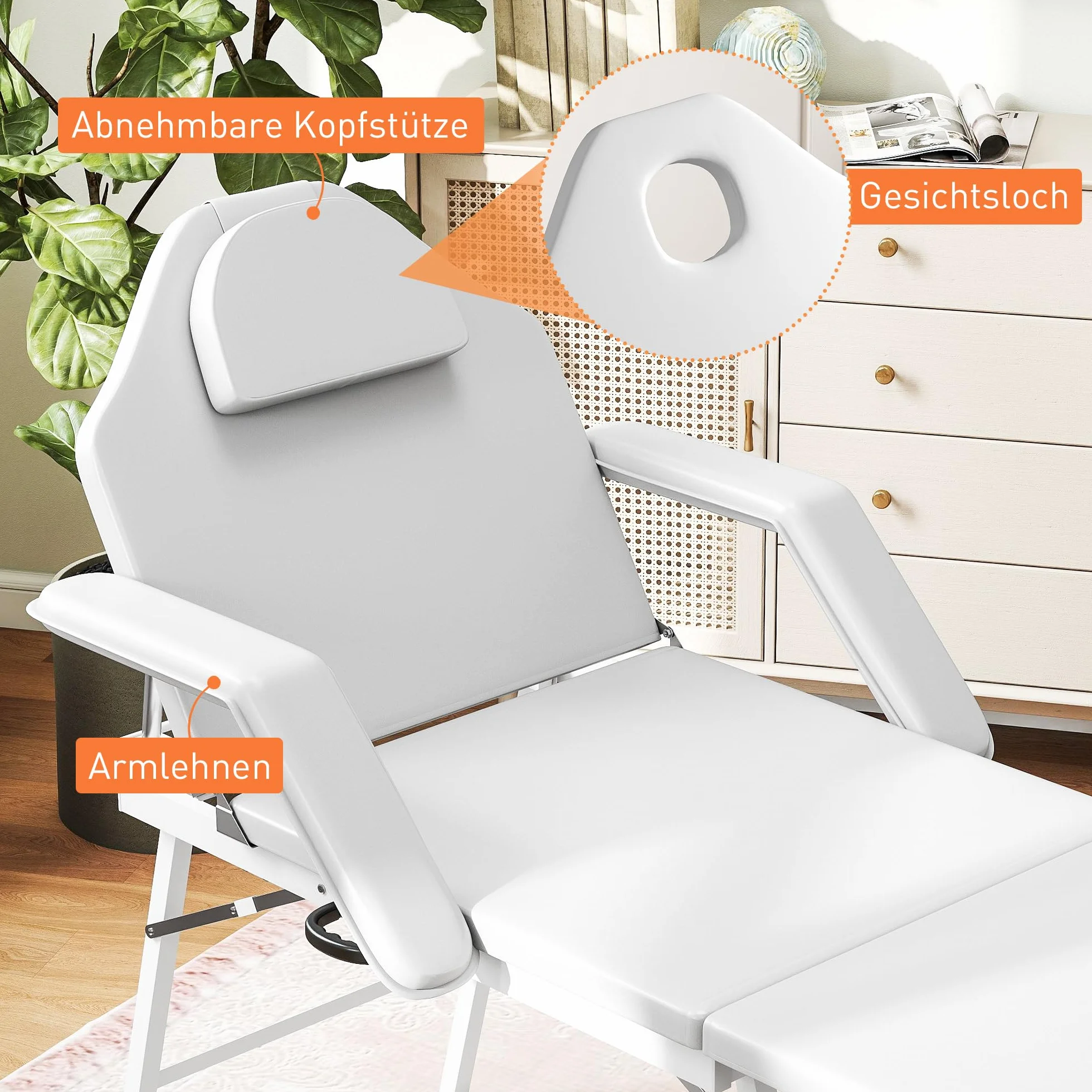 HOMCOM Portable Massage Table, 3 Section Adjustable Beauty Bed, Foldable Massage Bed with Headrest, Padded Armrests for Spa, Lash, Tattoo, White