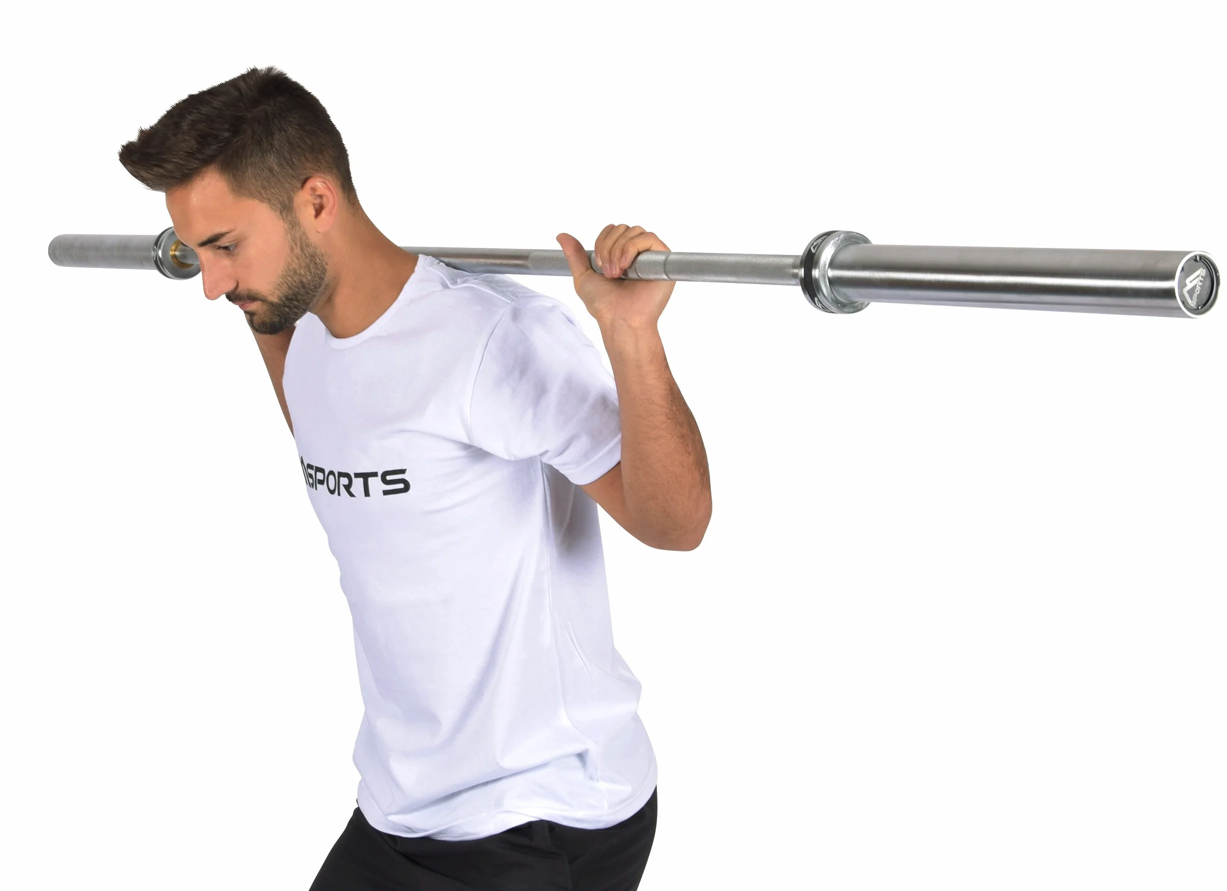 Olympia Professional sztanga długa, srebrna, matowa, jakość premium, z łożyskami kulkowymi, otwór 50 mm, radełkowana powierzchnia chwytu, długa sztanga