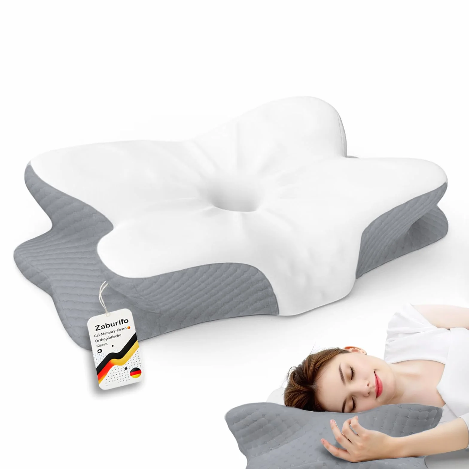 Poduszka ortopedyczna, ergonomiczna poduszka wspierająca szyję dla śpiących na boku, plecach i brzuchu, na ból szyi, szara strona