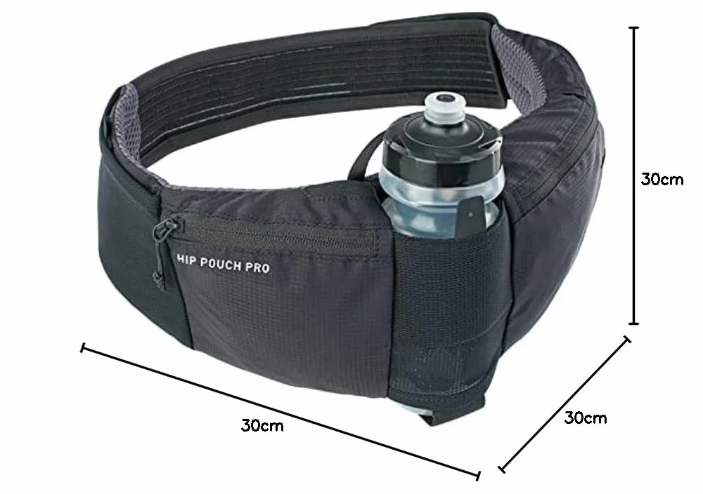 Torba biodrowa EVOC HIP POUCH PRO na wycieczki rowerowe (saszetka z regulowanymi paskami, w tym bidon 550 ml, 2 kieszenie na pasie biodrowym, idealna saszetka na narzędzia, pojemność: 1,5 l), czarny
