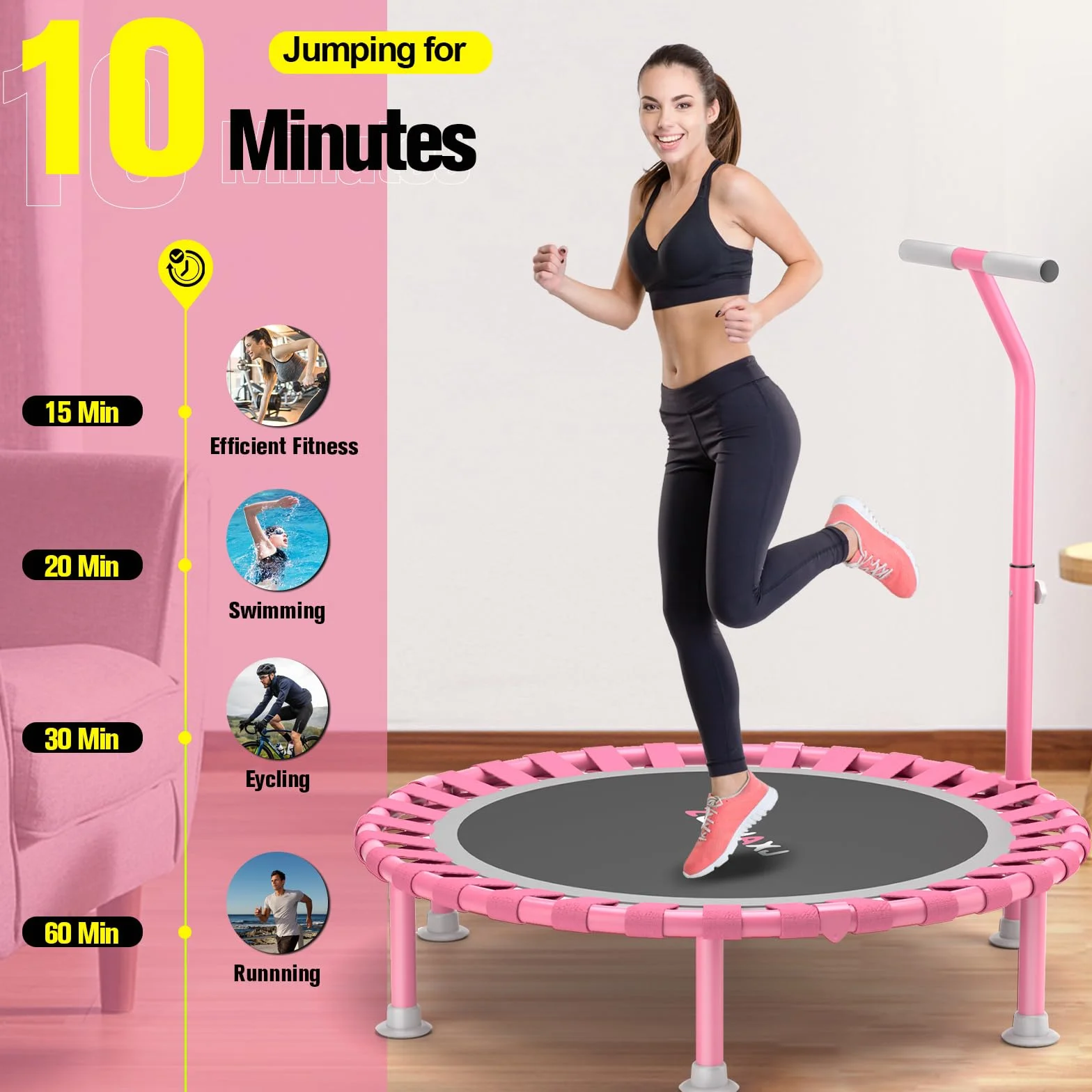 ZCMHAXJ 40-calowa mini trampolina dla dorosłych, wewnętrzna trampolina fitness, nośność 200 kg, cicha aerobiczna trampolina odbijająca