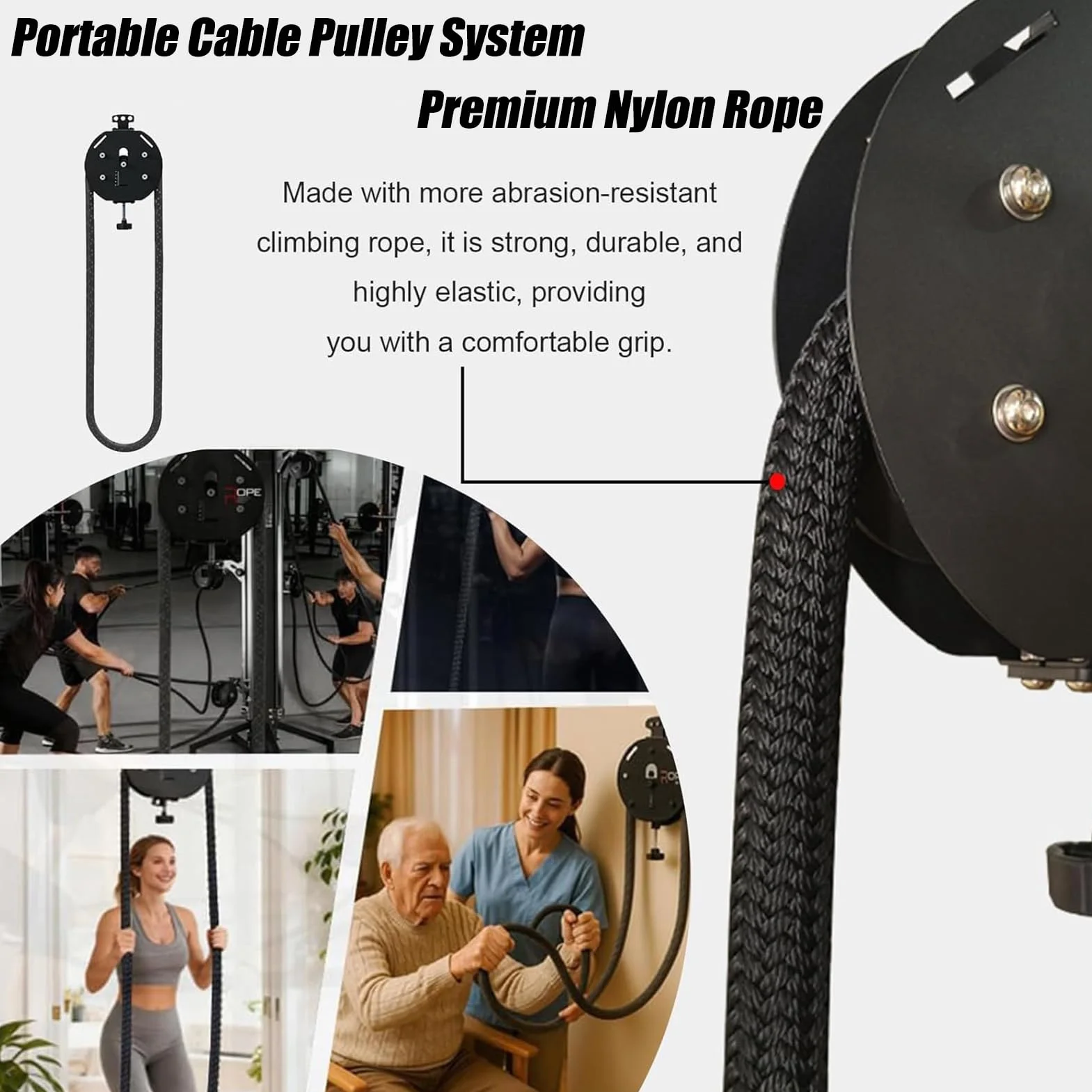 Endless Rope trener linowy, z regulowanym oporem, linka nylonowa klasy premium, 400 cm, do ćwiczeń chwytu, ramion, pleców i koordynacji