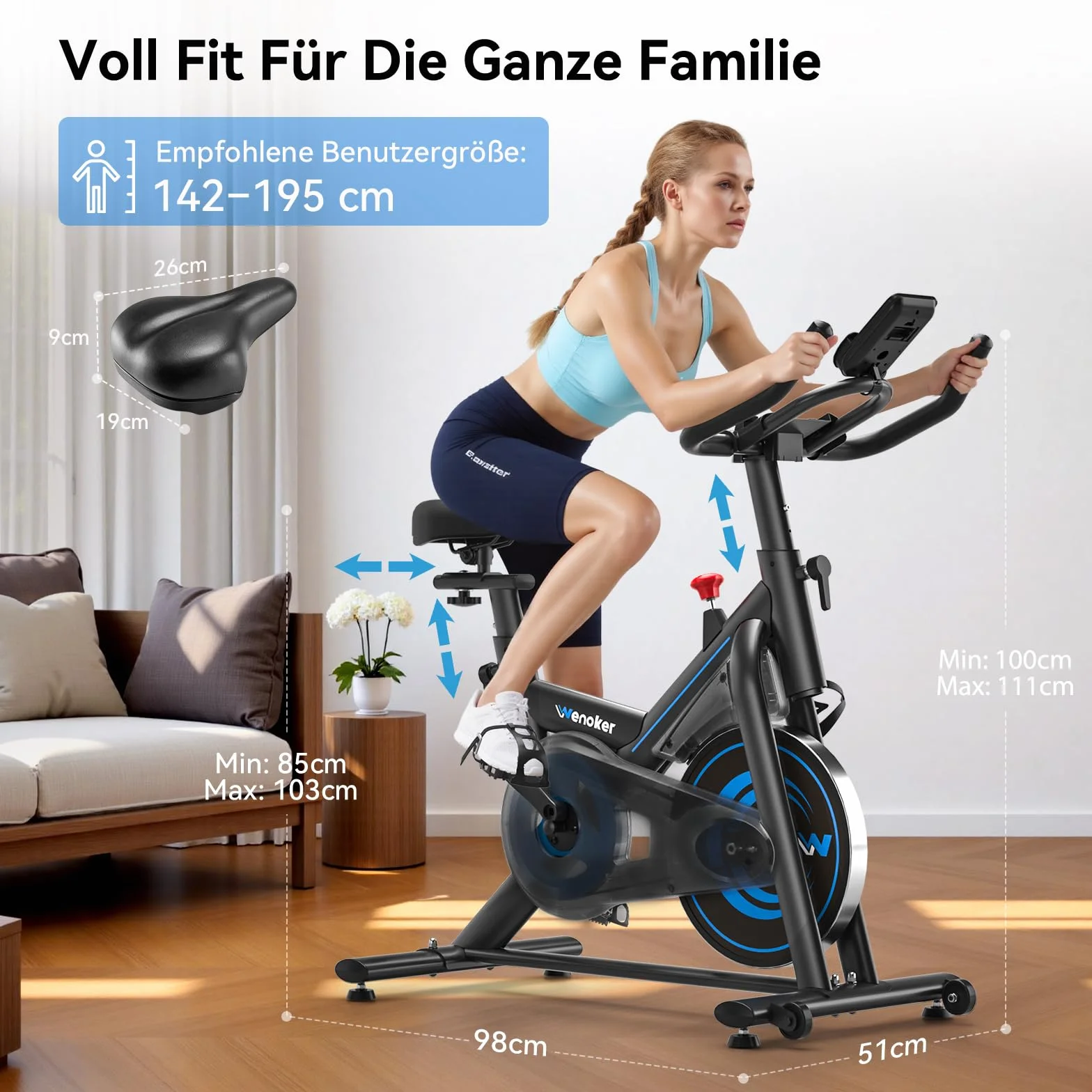 Wenoker Rower stacjonarny z aplikacją,Cichy ergometr z oporem magnetycznym,Rower spinningowy do domowych treningów cardio,Do 160 kg