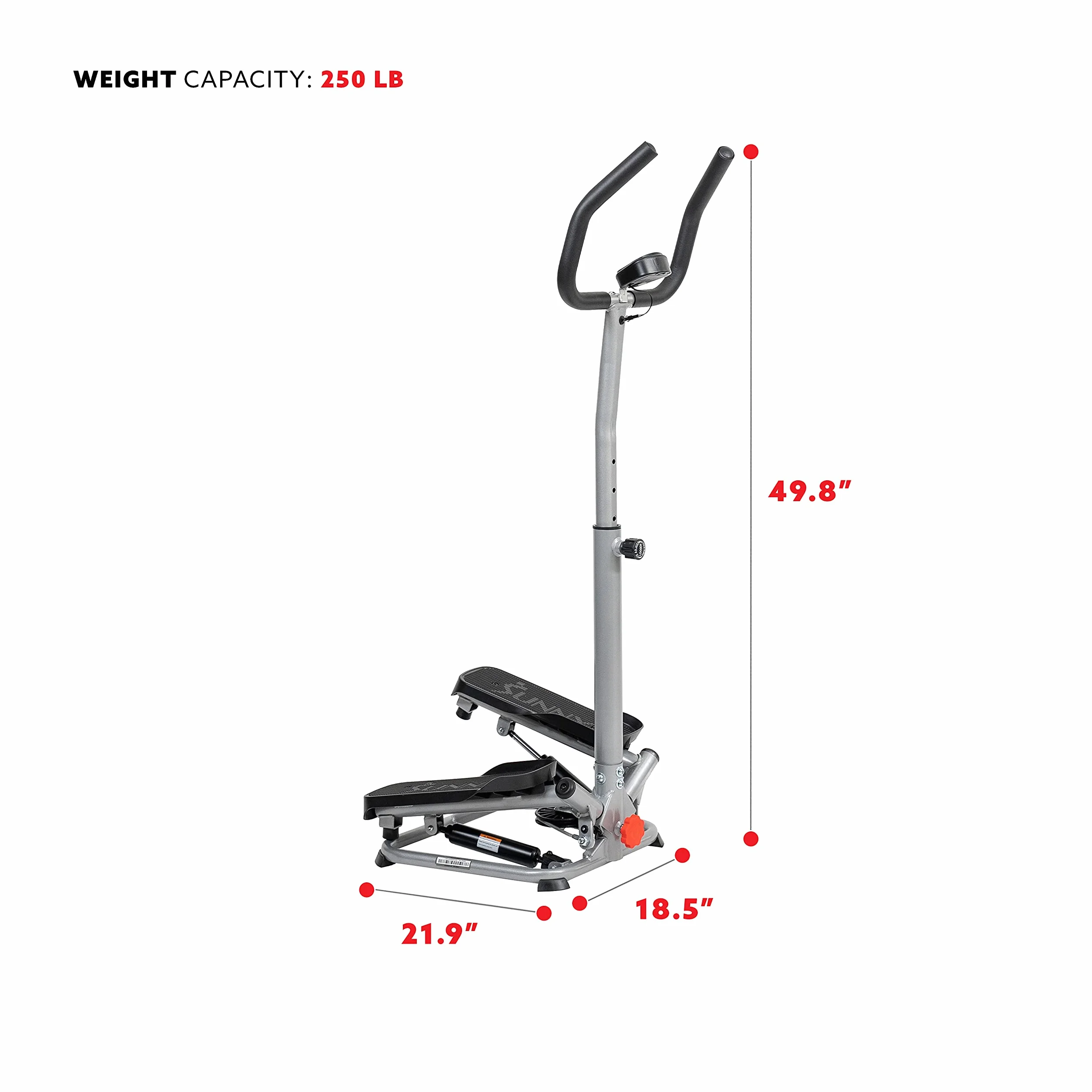 Sunny Health and Fitness Twister Stepper Machine, Stepper z regulacją wysokości, Ćwiczenia na schodach z uchwytami i monitorem LCD, Sprzęt do ćwiczeń w domowej siłowni - SF-S020027