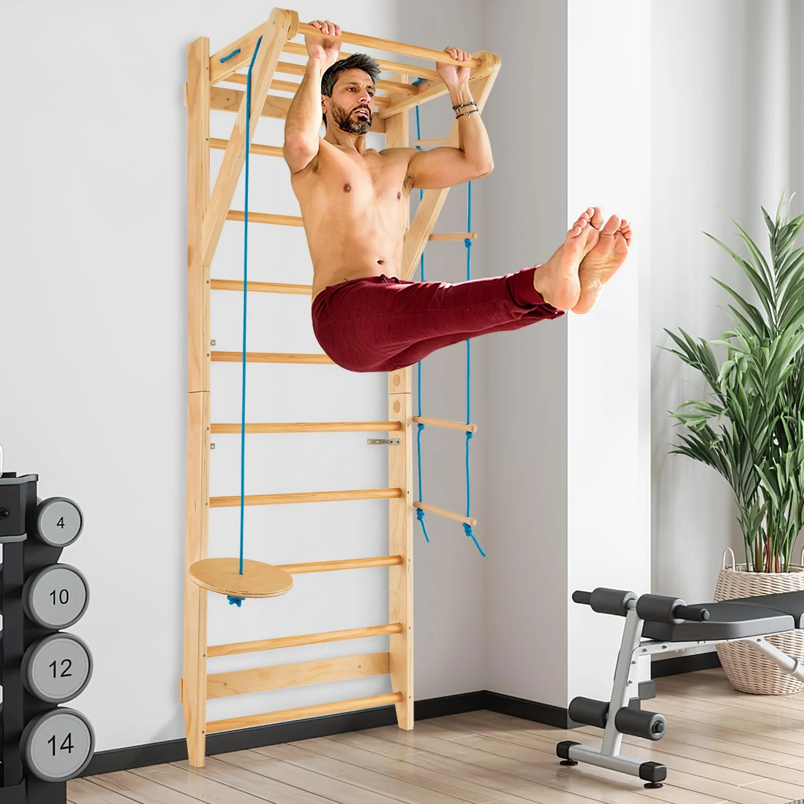 COSTWAY Ścianka ze szczeblami, rusztowanie do wspinaczki, do wnętrz, ścianka gimnastyczna, rusztowanie wspinaczkowe, na zewnątrz, ścianka gimnastyczna, sprzęt sportowy, drewno, nośność 100 kg
