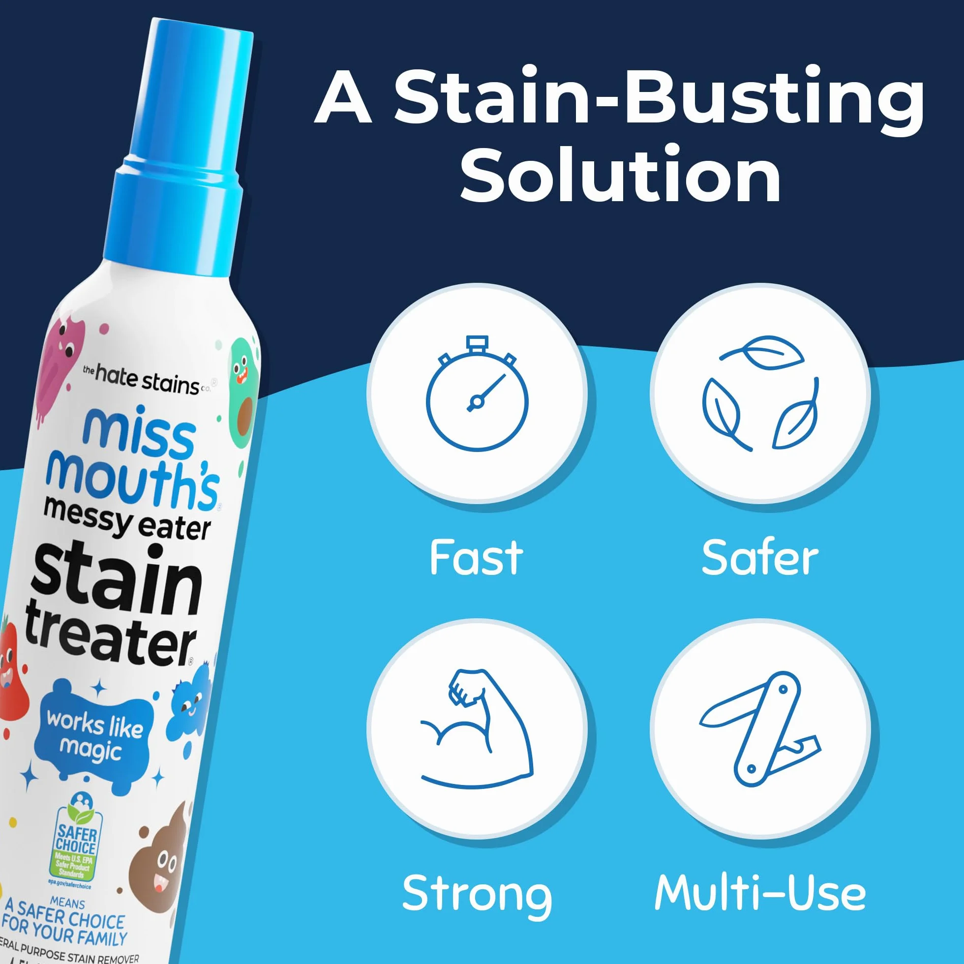 Hate Stains Co. Odplamiacz do ubrań, nietoksyczny spray do usuwania plam woskowych dla niemowląt i dzieci, środek do czyszczenia ubrań, kurzu, dywanów (120 ml, butelka z rozpylaczem)