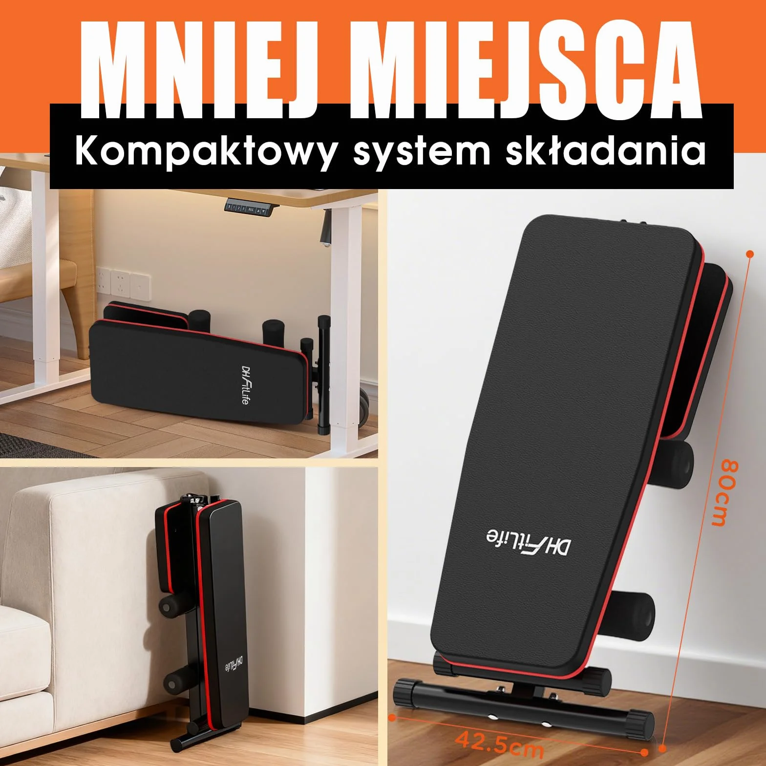 DH FitLife Składana Ławka Treningowa 8-w-1 | 80% Oszczędność Miejsca | Ławeczka do Ćwiczeń Całego Ciała i Brzucha | Regulowana Ławka Fitness i Ławka Skośna do Domowej Siłowni