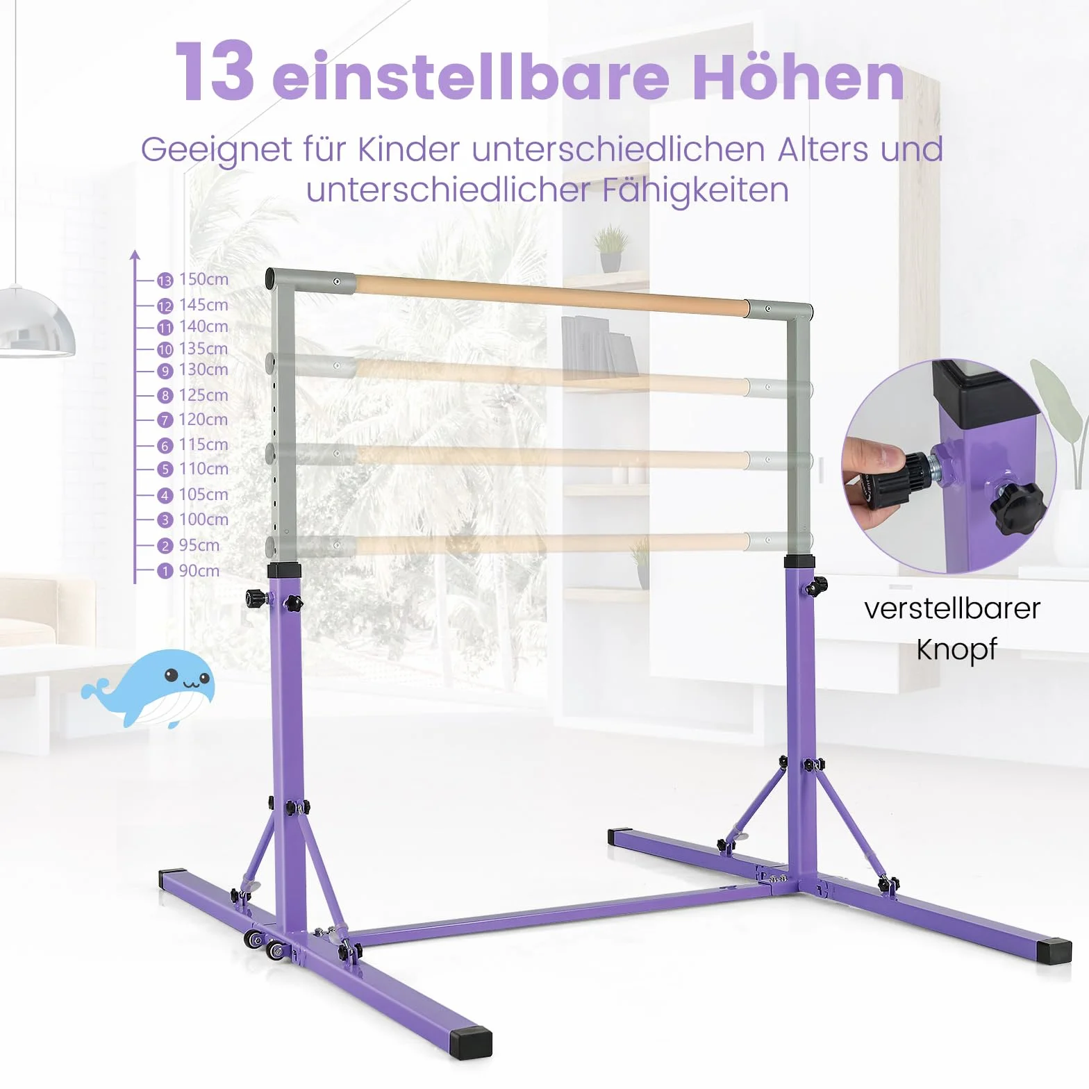 COSTWAY Drążek gimnastyczny z regulacją wysokości, drążki gimnastyczne do 100 kg, drążek do ćwiczeń, do użytku w pomieszczeniach, do treningu domowego
