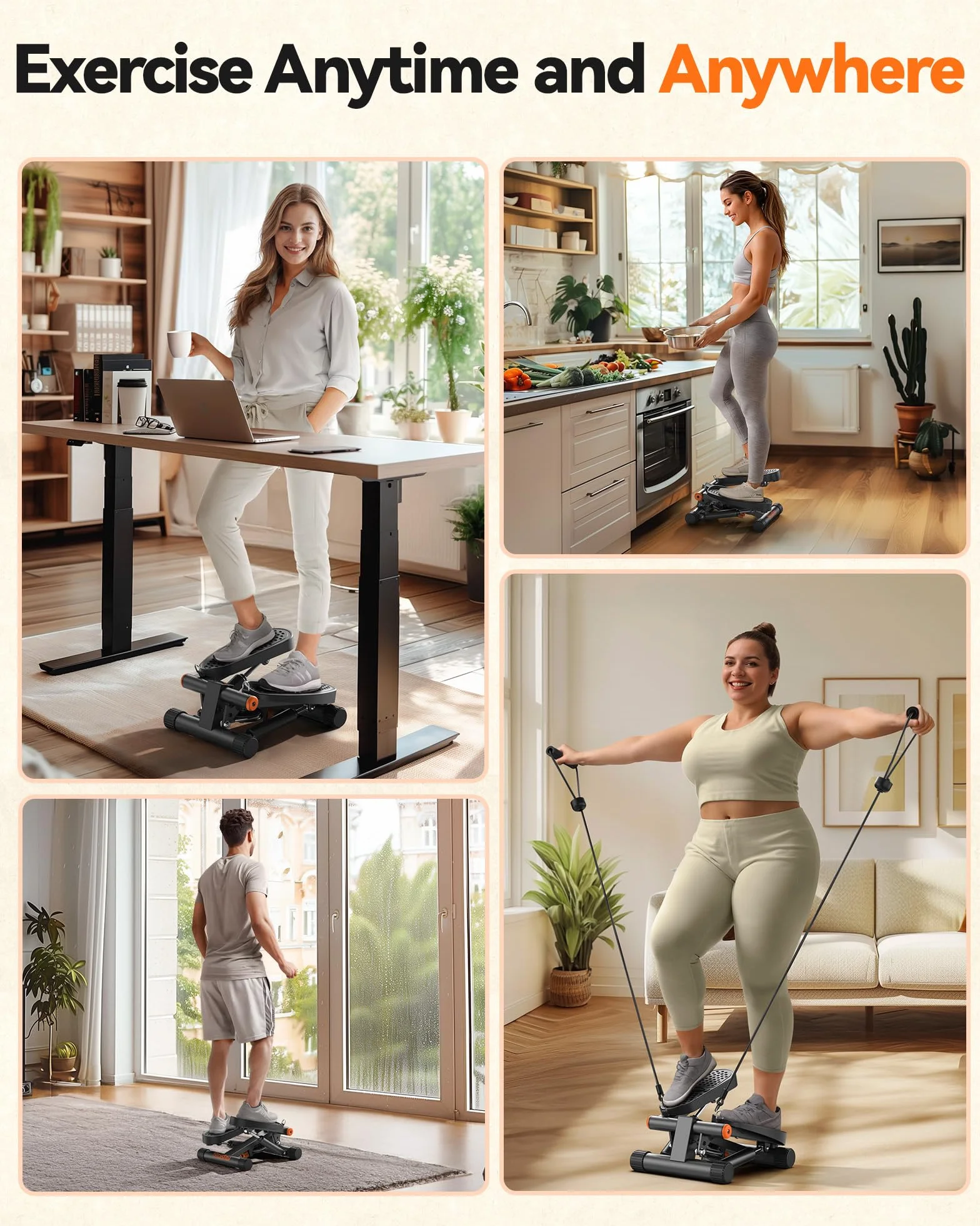 Niceday Steppery do ćwiczeń, stepper schodowy z taśmami oporowymi, mini stepper o udźwigu 136 kg, hydrauliczny stepper fitness z monitorem LCD