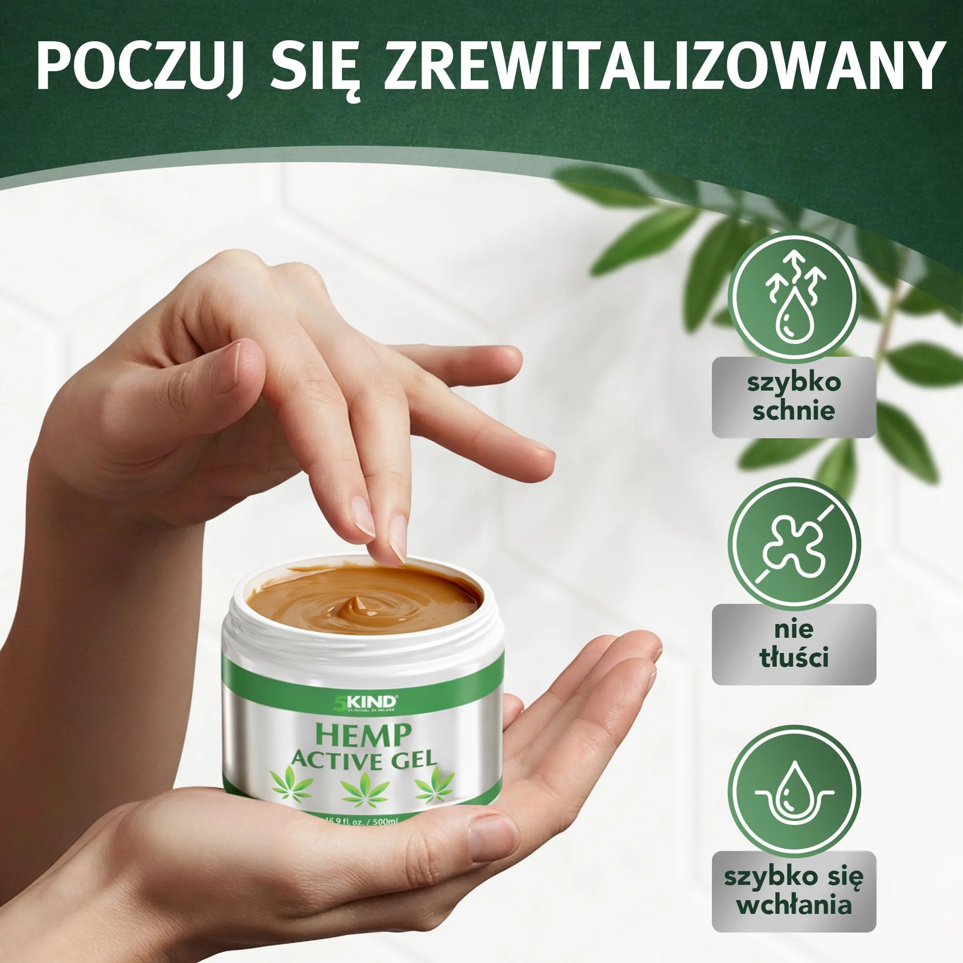 5kind uspokajający aktywny żel konopny do mięśni i stawów – bardzo skuteczna, uspokajająca formuła z olejkiem konopi i naturalnymi ekstraktami, uspokaja stopy, kolana, plecy, ramiona 500 ml