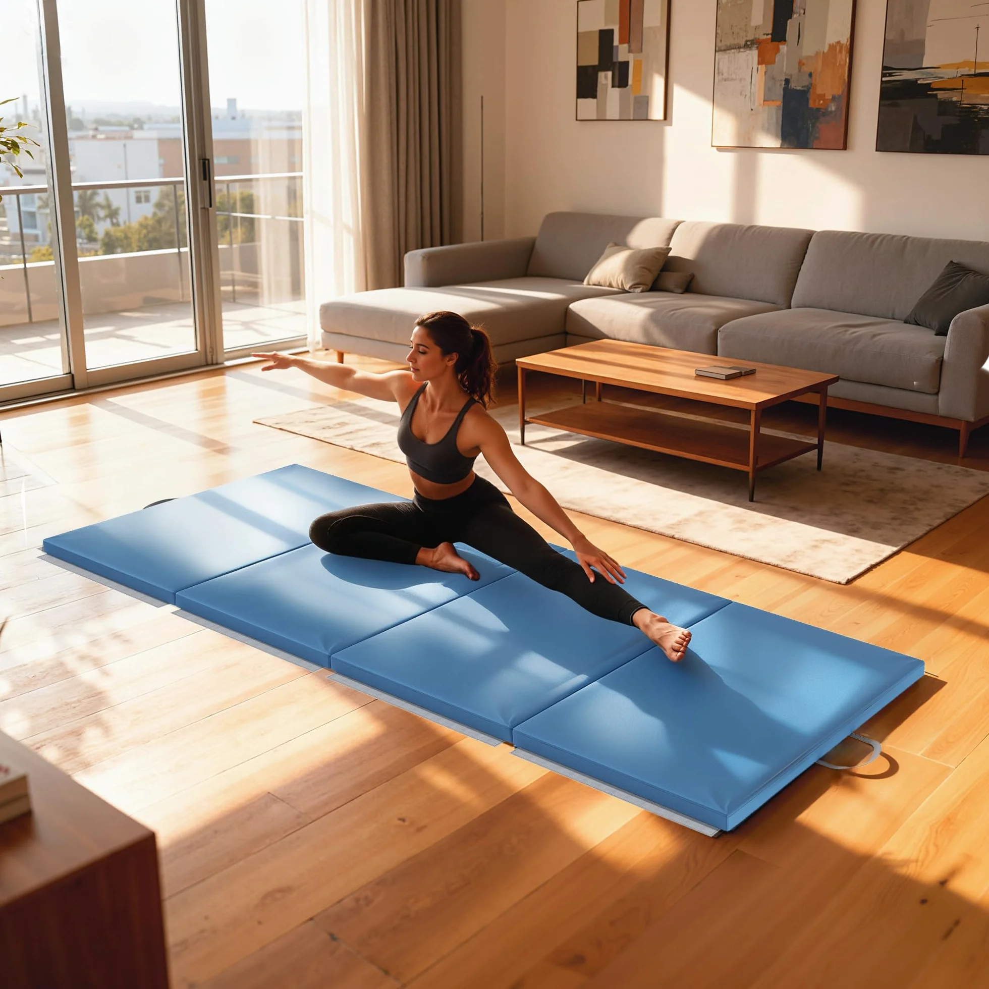 HOMCOM Składana mata gimnastyczna gruba mata gimnastyczna z uchwytem, mata gimnastyczna do jogi, MMA, sportowa, fitness, pilates, syntetyczna