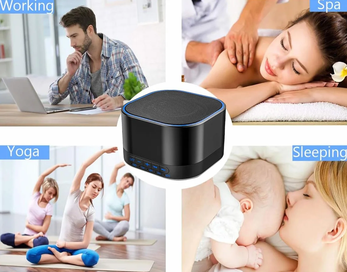 Magicteam Sound Machine White Noise Machine z 20 niezapętlającymi naturalnymi dźwiękami kojącymi i funkcją pamięci, 32 poziomy głośności, zasilany prądem zmiennym lub USB i timerem, terapia dźwiękiem