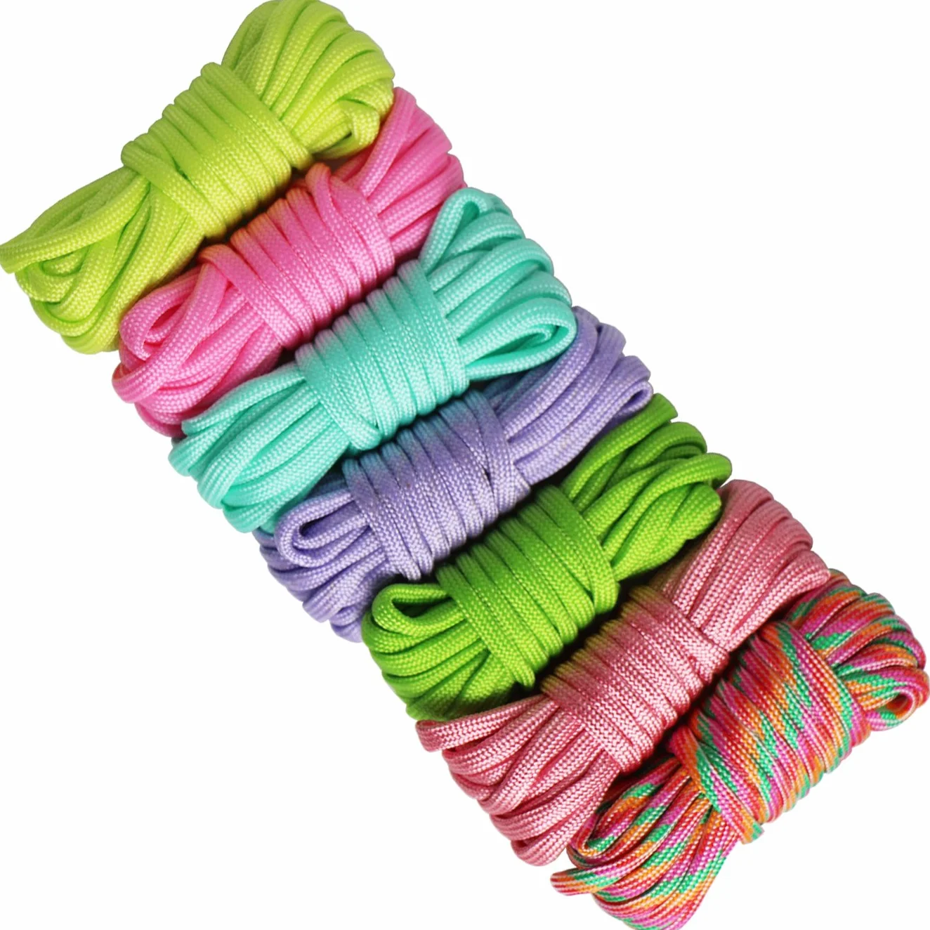 UOOOM 7 szt. linka paracord, linka spadochronowa, bezpieczna linka survivalowa, zestaw do samodzielnego wykonania, ręcznie tkana, 25 cm (kolorowe x 7 szt.)