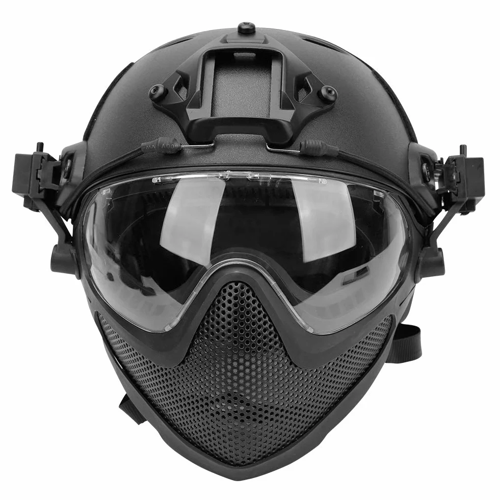 Taktyczny kask PJ Airsoft Fast F22, pełna ochrona twarzy z odpinaną maską i goglami, kask do jazdy na świeżym powietrzu.