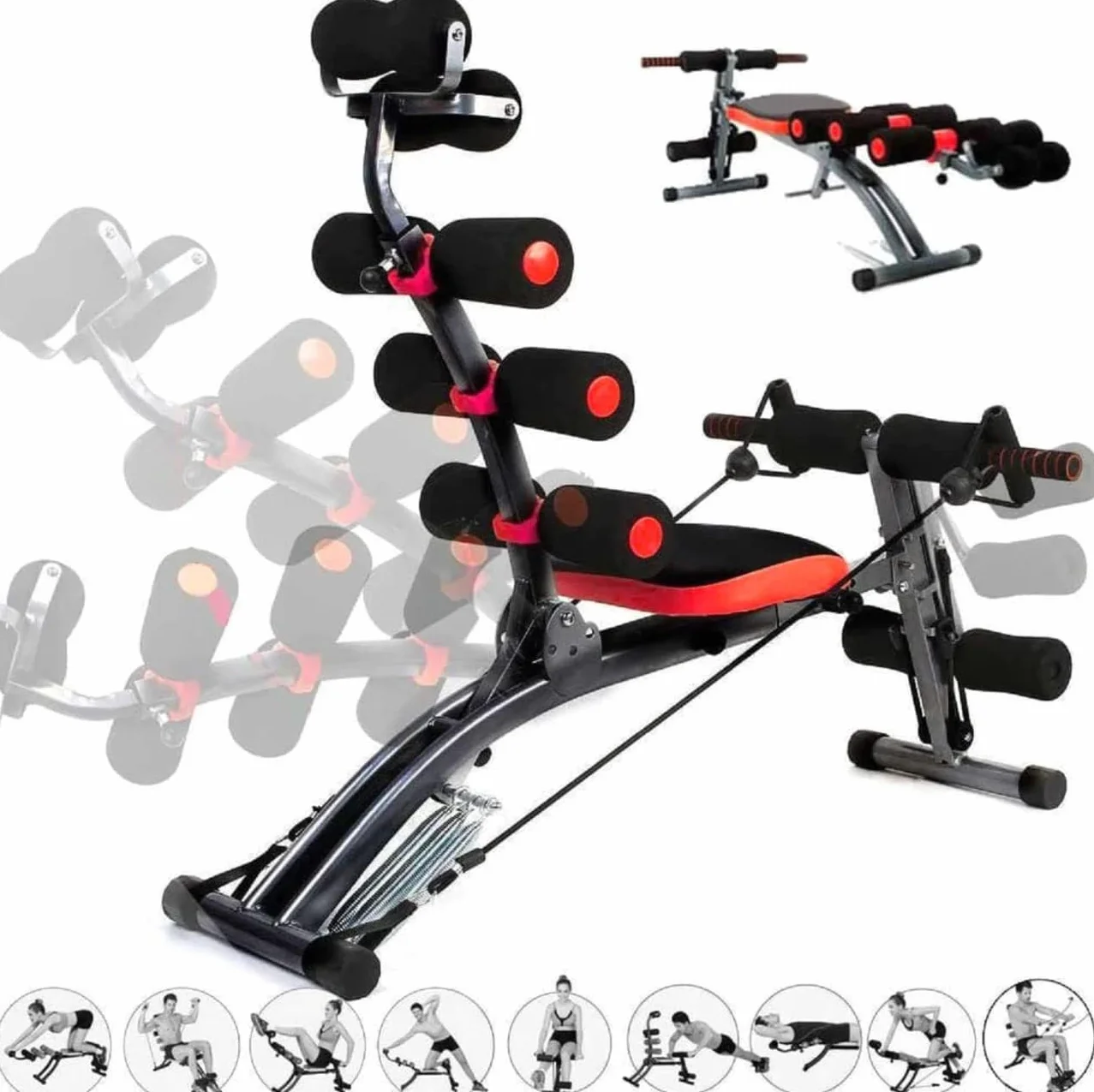 TechFit Wielofunkcyjna ławka treningowa 6 w 1 do ćwiczeń mięśni brzucha, talii, pleców, ramion i nóg
