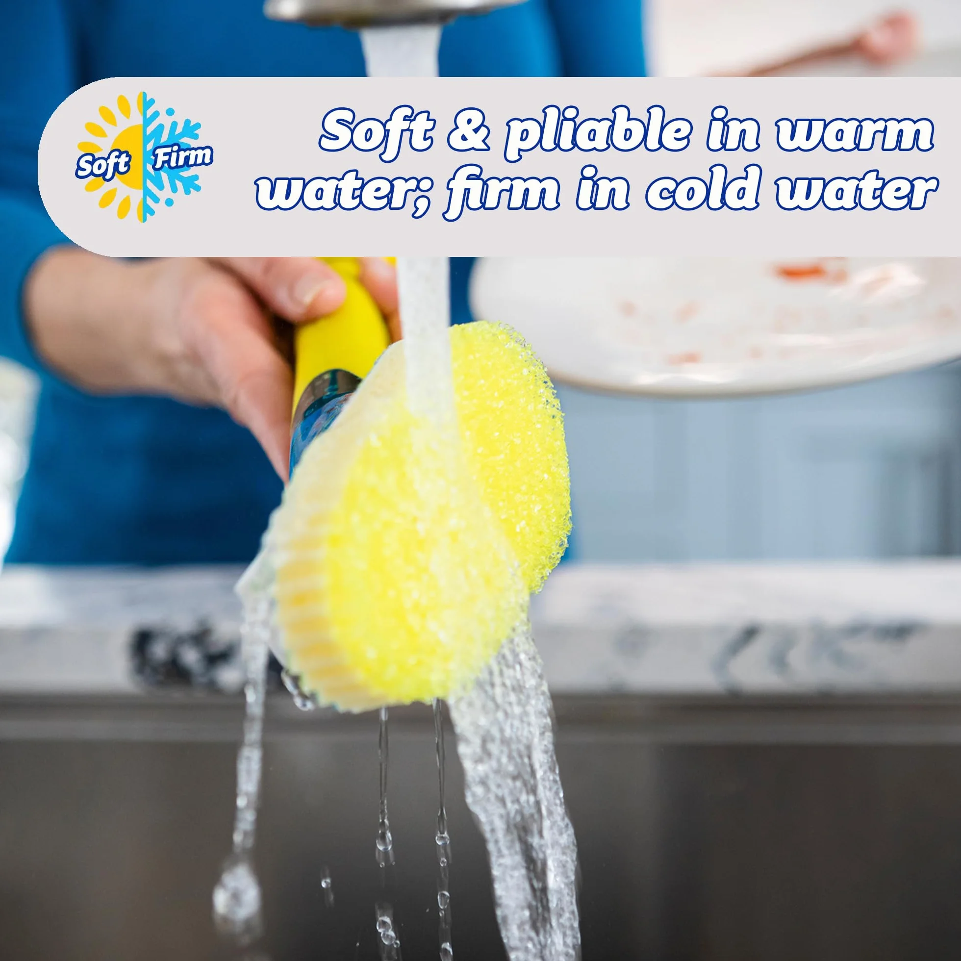 Scrub Daddy Dish Daddy Różdżka do naczyń i głowice uzupełniające, szczotka do dozowania mydła, gąbka do mycia zmieniająca teksturę z uchwytem płynu, gąbka do naczyń z wbudowanym skrobakiem i głowicą