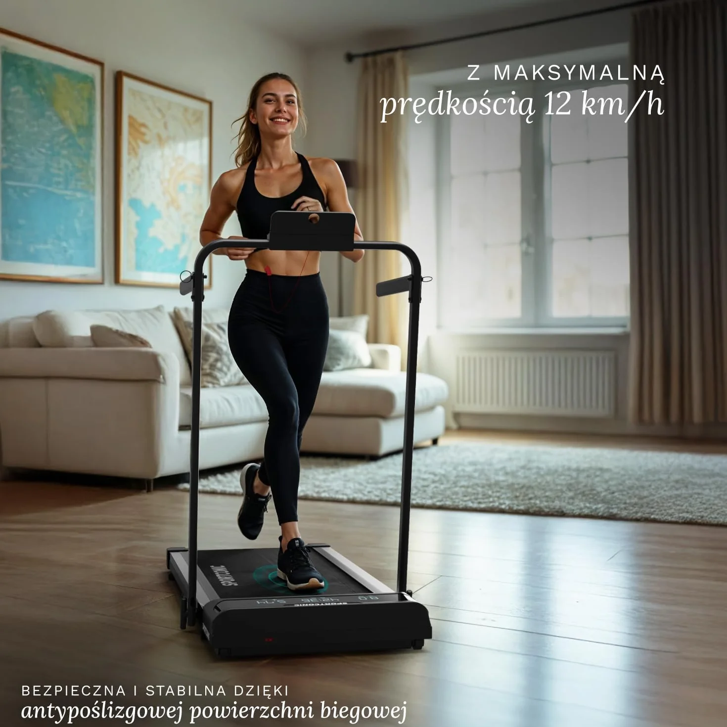 Sportconic Bieżnia do Domu z Nachyleniem, Walking Pad, Kompaktowa i Cicha Bieżnia, Bieżnia pod Biurko do Chodzenia i Biegania