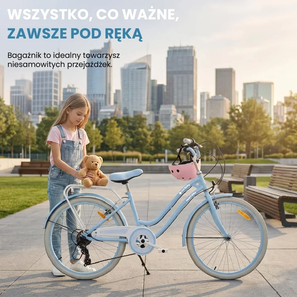 Heart Bike Rower dziecięcy dla dziewczynek 20 cali, rower dziewczęcy, 6 biegów, stalowa rama, hamulce V-brake, błotniki, osłona łańcucha, reflektory, dzwonek, regulowany