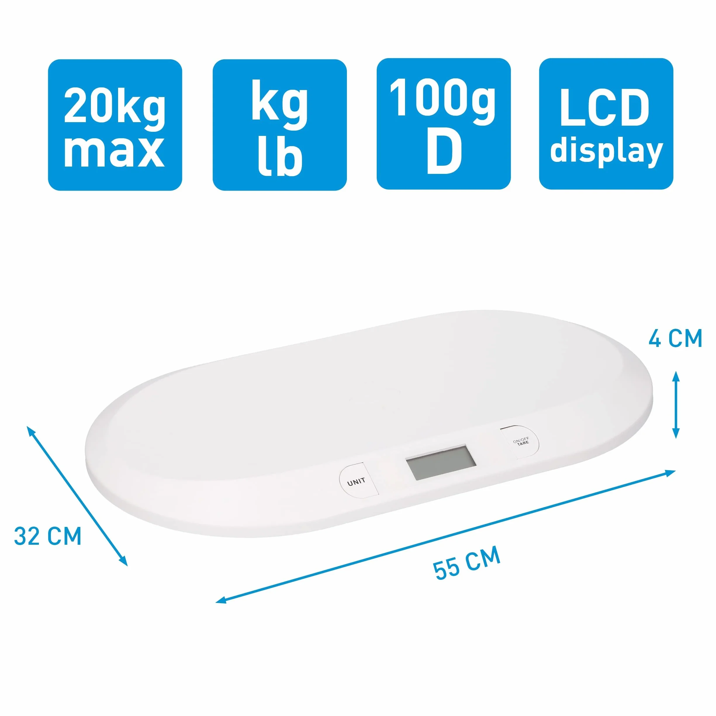 Grundig Waga Dla Niemowląt - Cyfrowa - Dokładność 10 g - Max. 20 kg - Funkcja Tary - Biały