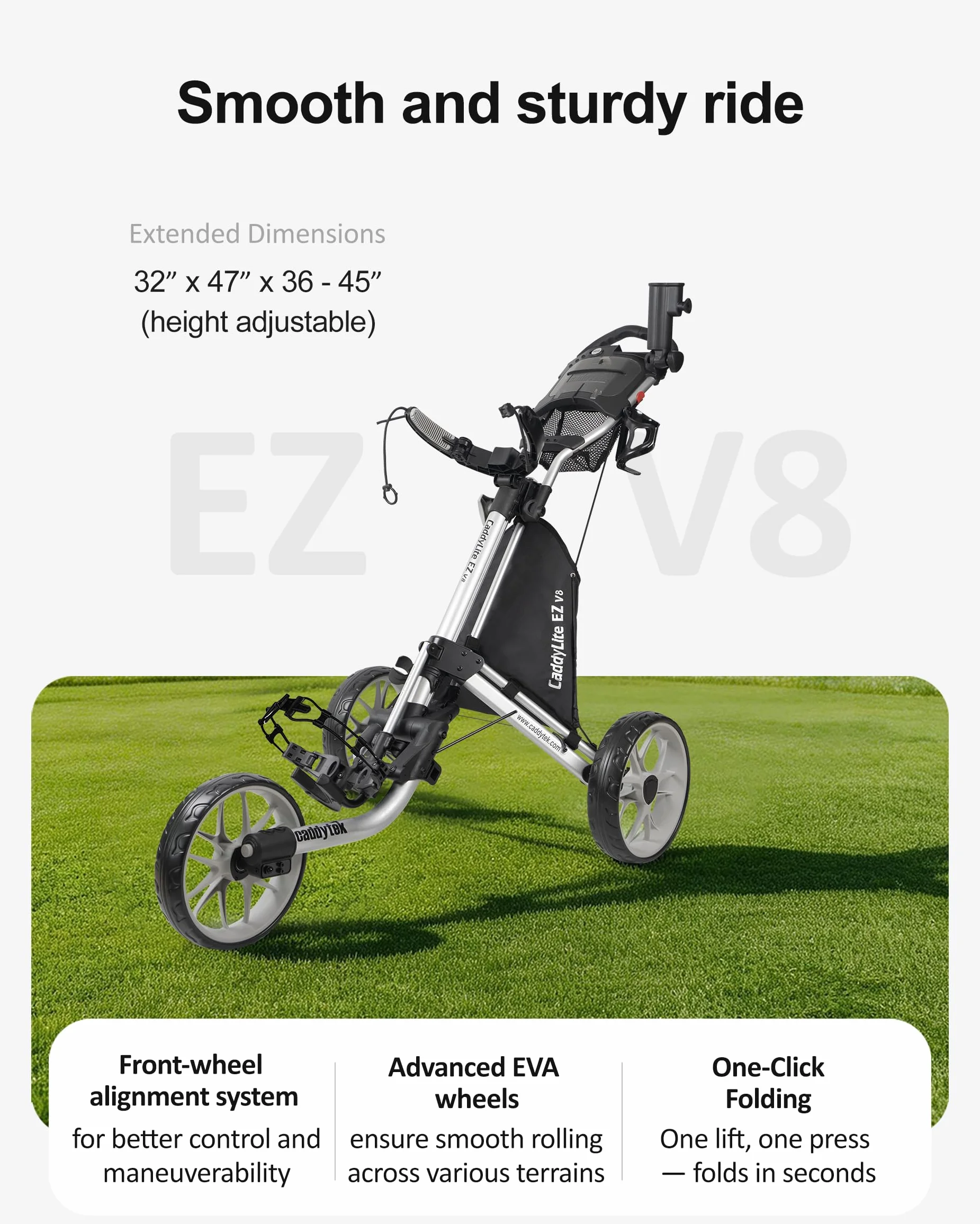 Caddytek CaddyLite EZ V8 3-kołowy wózek golfowy składany lekki z hamulcem nożnym