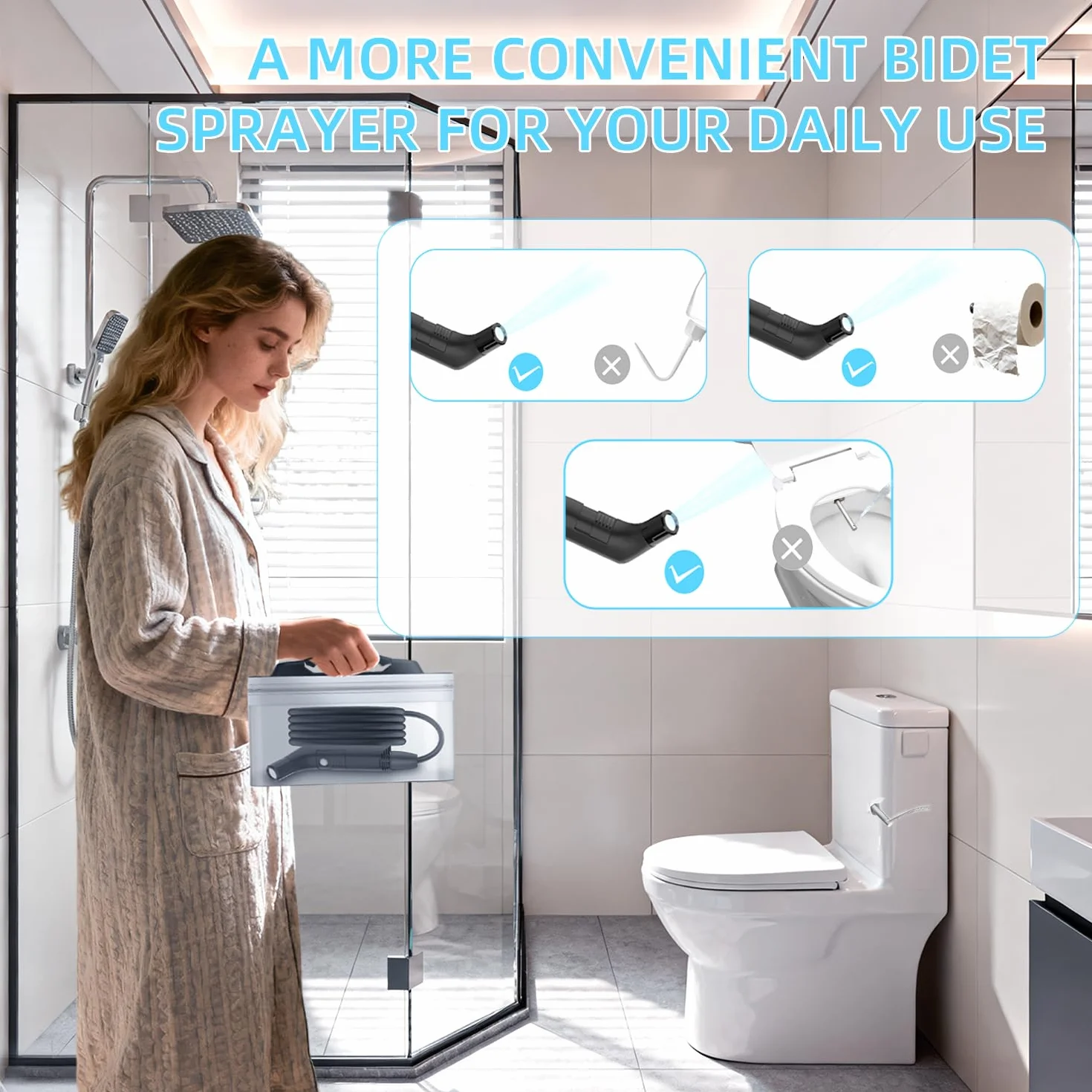 Przenośny bidet do podróży z miękkim i mocnym trybem ciśnienia wody, bidet podróżny z ładowaniem USB-C, duży zbiornik na wodę 2,3 l, do użytku domowego i kempingowego (czarny)