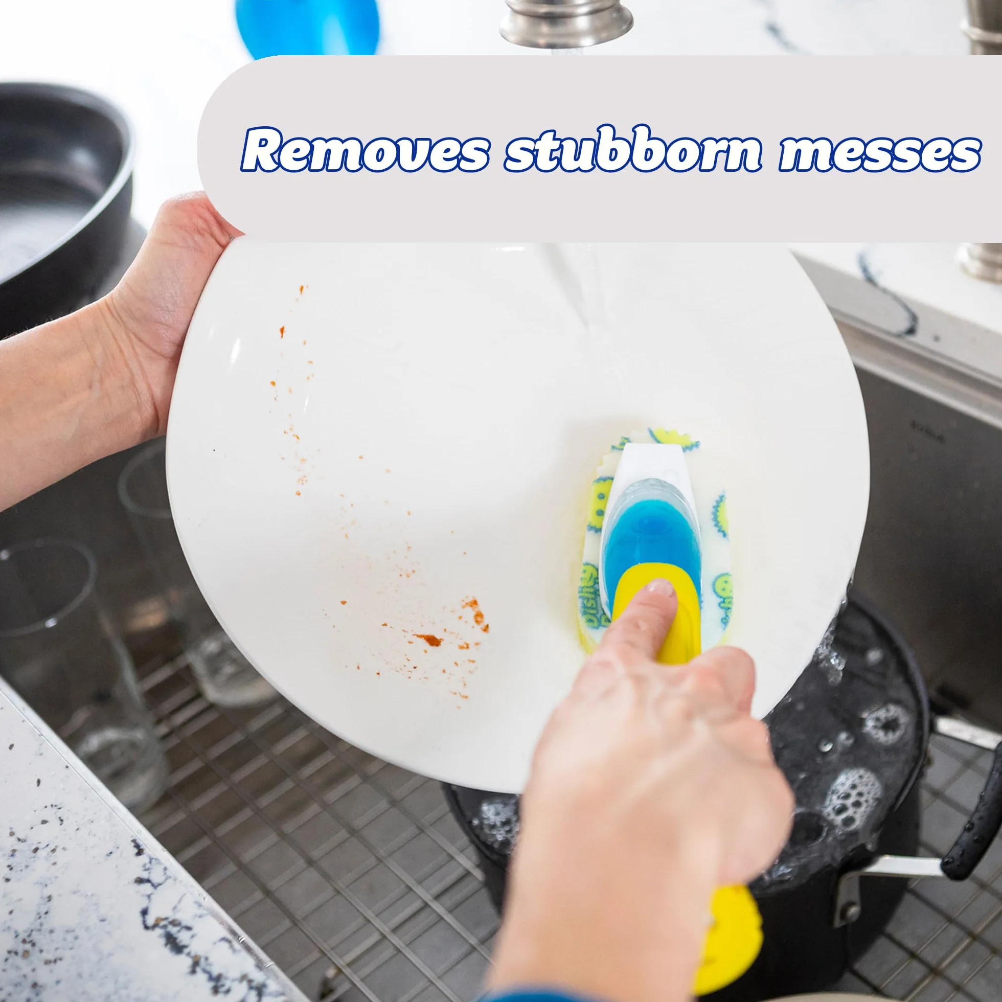Scrub Daddy Dish Daddy Różdżka do naczyń i głowice uzupełniające, szczotka do dozowania mydła, gąbka do mycia zmieniająca teksturę z uchwytem płynu, gąbka do naczyń z wbudowanym skrobakiem i głowicą