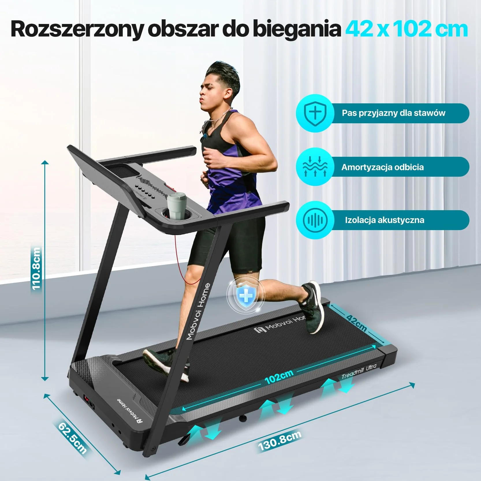 Mobvoi Home Treadmill Ultra 3 w 1 Walking Pad ze składanym 6% nachyleniem do biura domowego 2,5 KM Walking Running Treadmill Holder na kubek, telefon, laptop, duży obszar do biegania 12 km/h, 120 kg