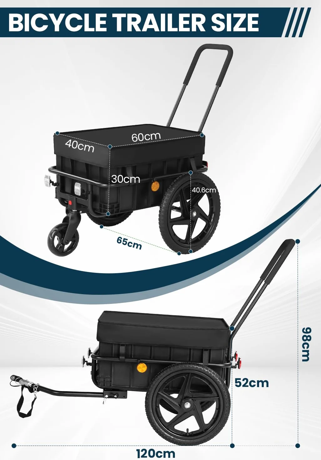 Przyczepa rowerowa 2 w 1, przyczepka rowerowa z uchwytem przesuwnym, stabilna żelazna rama, opony pneumatyczne 40 cm, obciążenie do 40 kg